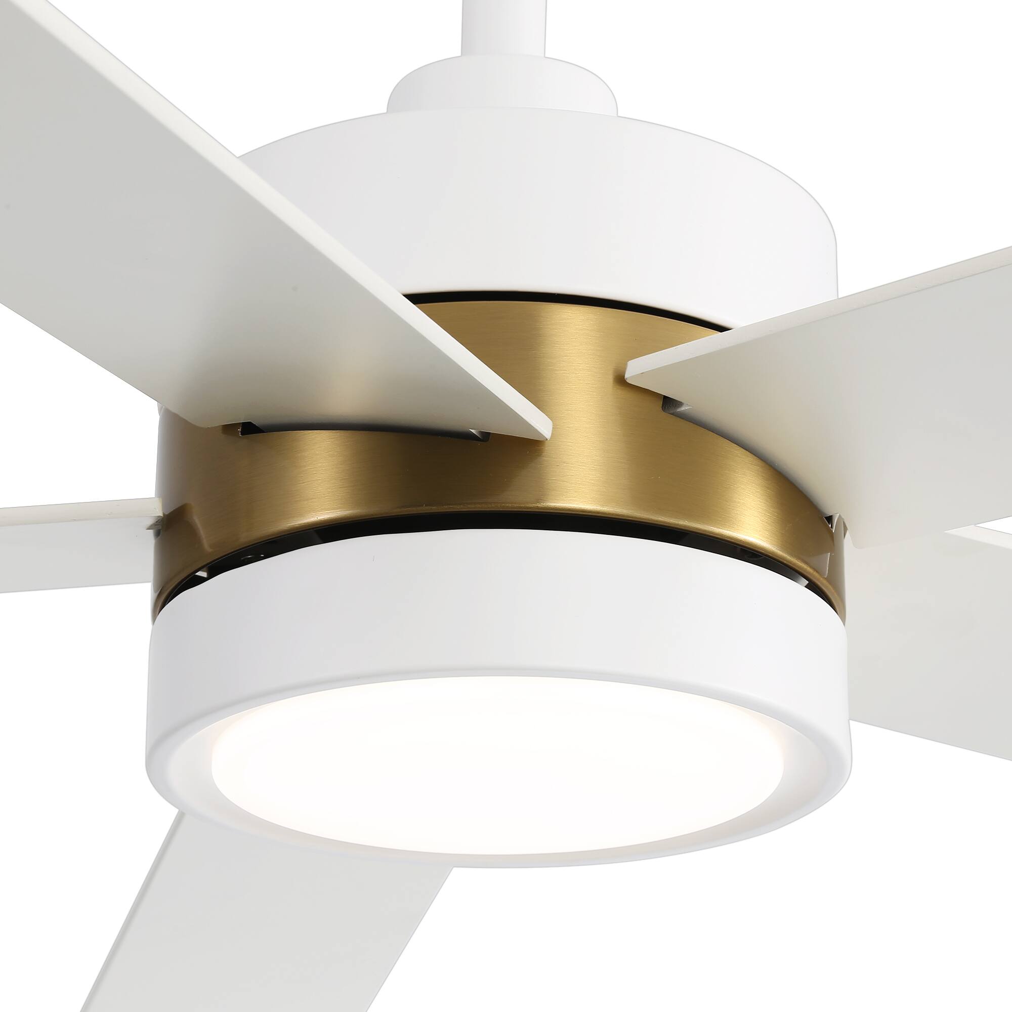 Alt View 6. Breezary - 52-In Indoor Ceiling Fan with Led Light, 5 Plywood Blades, 6-Speed DC Motor, Remote, Timer with Memory, 5/10'' Downrods - White and Gold.