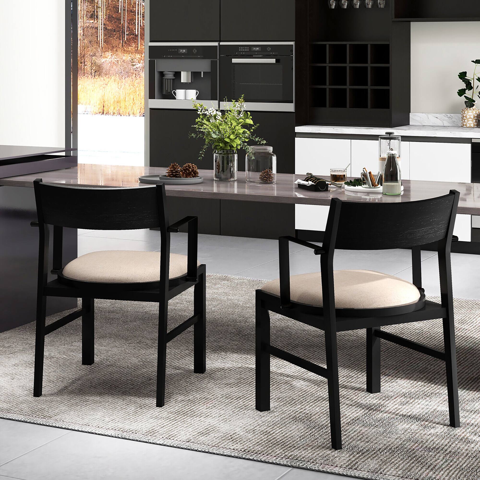 Alt View 4. Gymax - Gymax Dining Chair w/ Arms Set of 4 Modern Kitchen Chairs w/ Contoured Backrest Black & Beige - Black, Beige.