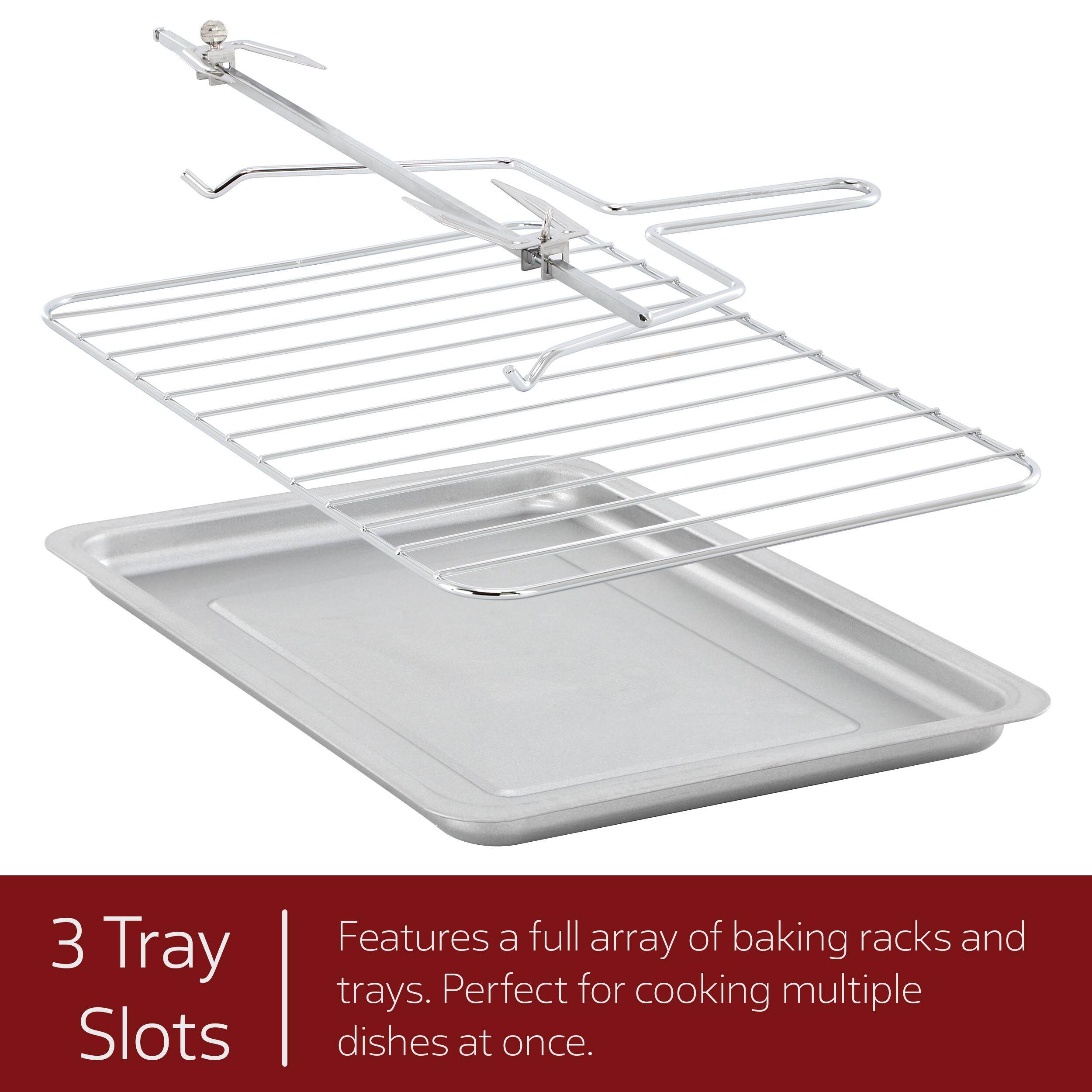 3 Tray Slots
Features a full array of baking racks and trays. Perfect for cooking multiple dishes at once.