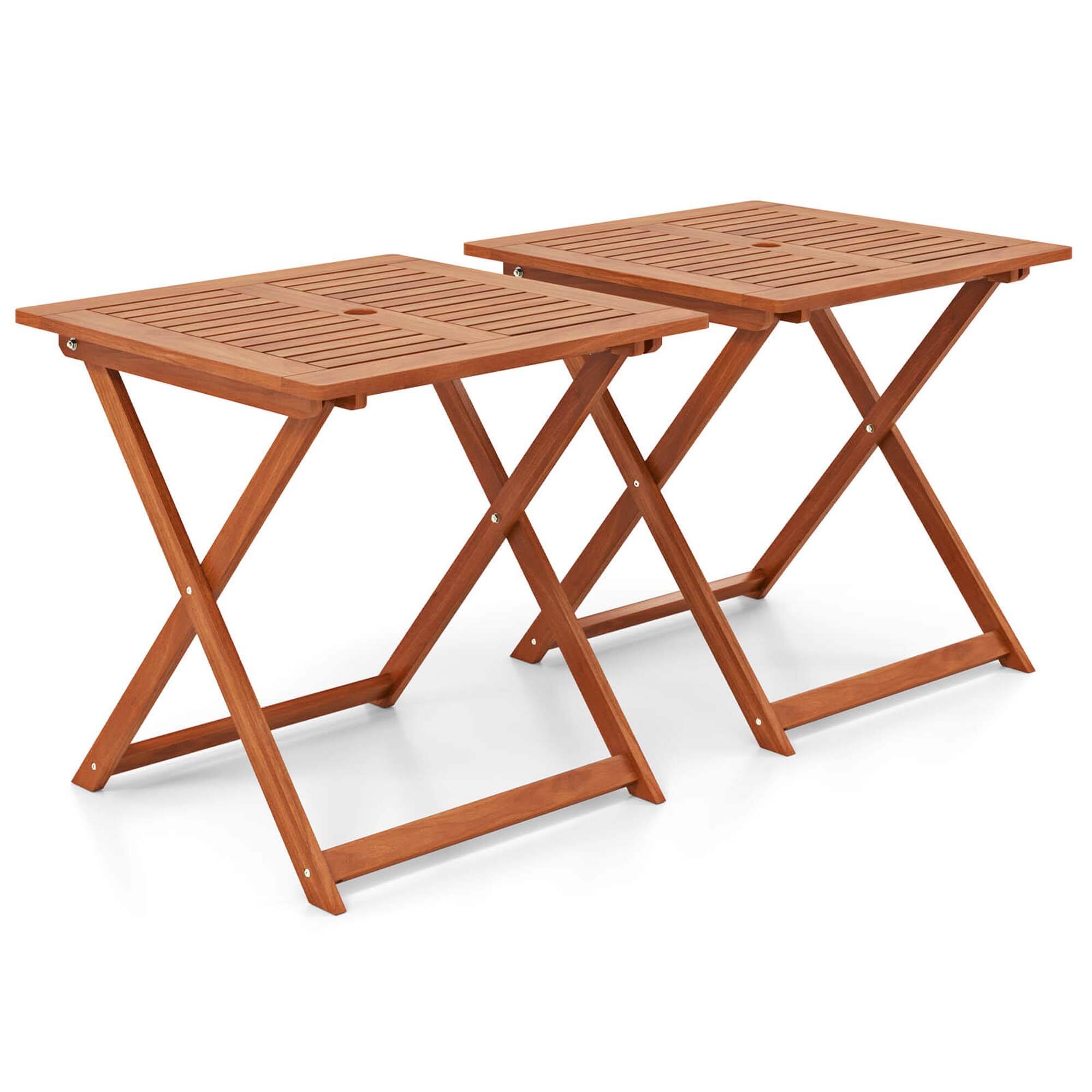 "Costway - 2 PCS 29.5"" x 29.5"" Patio Dining Table with Teak Painting 2"" Umbrella Hole - Natural" price history on PriceWatchPro