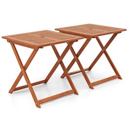 Costway - 2 PCS 29.5" x 29.5" Patio Dining Table with Teak Painting 2" Umbrella Hole - Natural