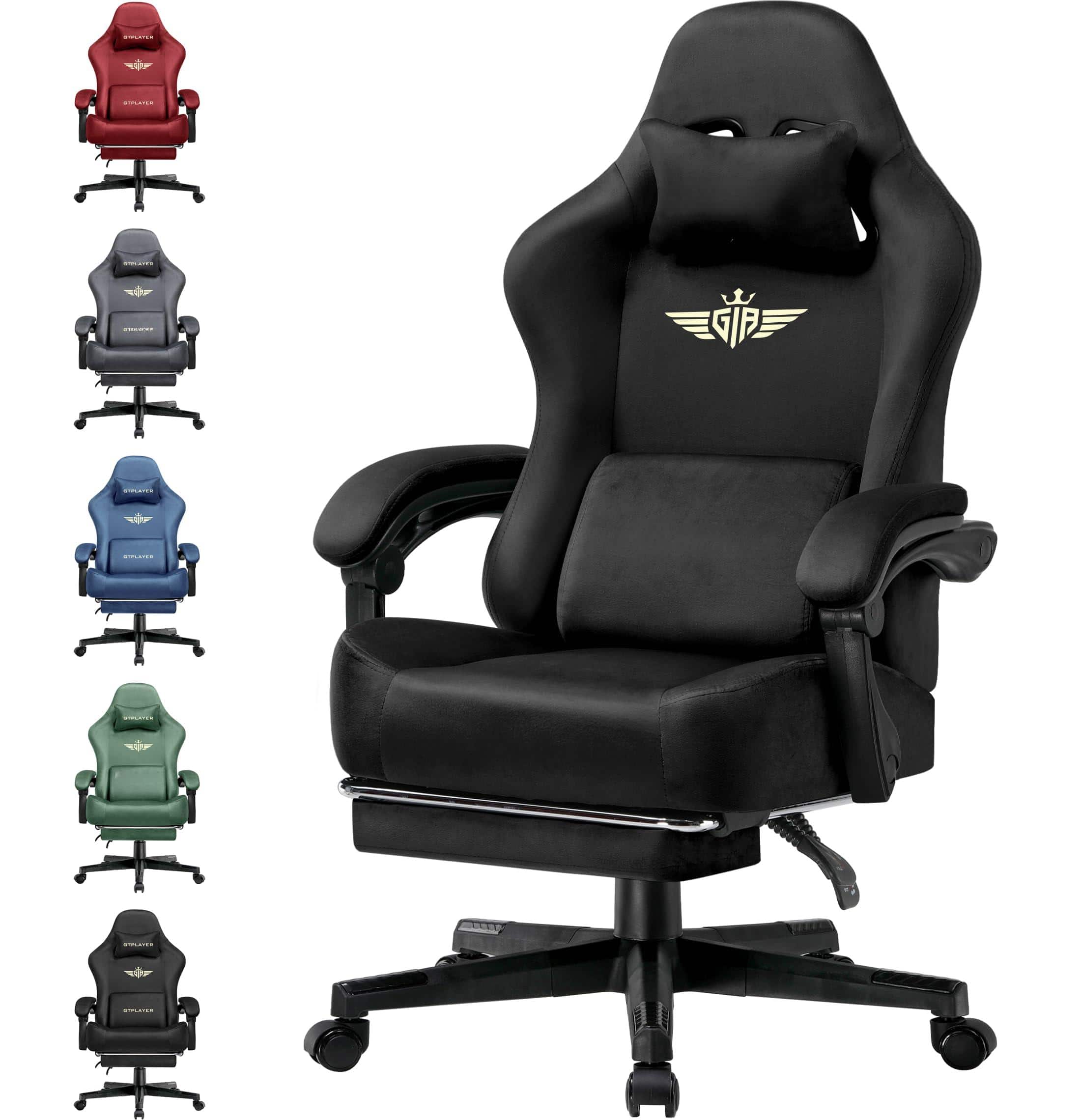 Hirose Alice - GTPLAYER Gaming Chair Fabric with Pocket Spring Cushion, High Back Ergonomic Computer Chair with Footrest f - Dark Black