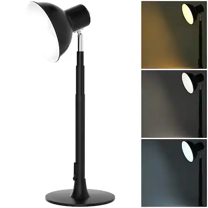 Front. Topteng - Height Adjustable LED Floor Lamp,3 Color Temperatures,10%-100% Dimmable,150° Rotating Shade for Bedroom/Office Lighting - Black.