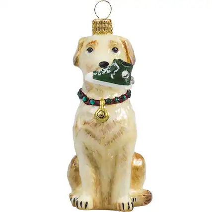 Front. Joy to the World Collectibles - Joy to the World Yellow Lab with High Top Sneaker Polish Glass Christmas Tree Ornament Labrador - Yellow.