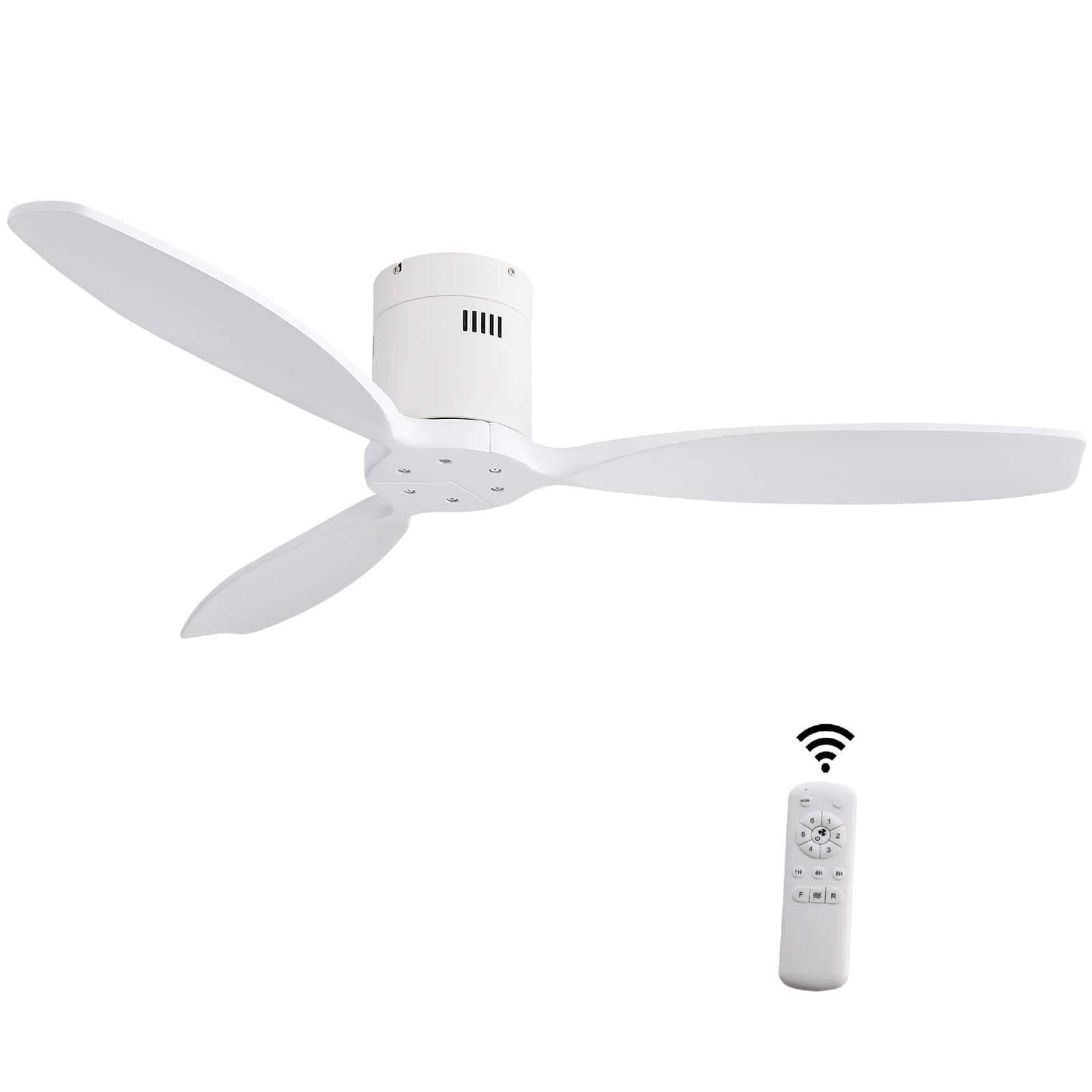Sofucor - 52 Inch Wood Low Profile Ceiling Fans with Remote Quiet Reversible DC Motor Timer for Bedroom Farmhouse Indoor/Outdoor - White - No Light