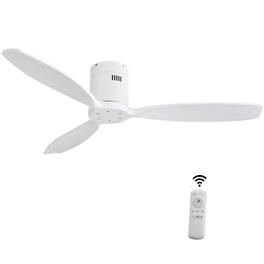 Sofucor - 52 Inch Wood Low Profile Ceiling Fans with Remote Quiet Reversible DC Motor Timer for Bedroom Farmhouse Indoor/Outdoor - White - No Light