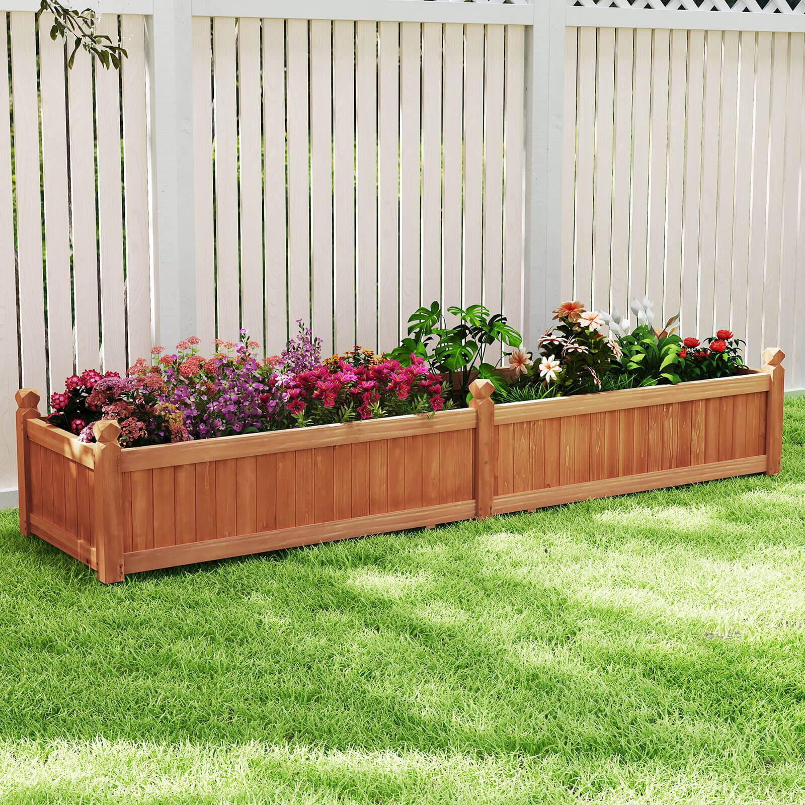 Alt View 3. Costway - Costway Wooden Raised Garden Bed Outdoor Rectangular Planter Box with Drainage Holes - Brown.