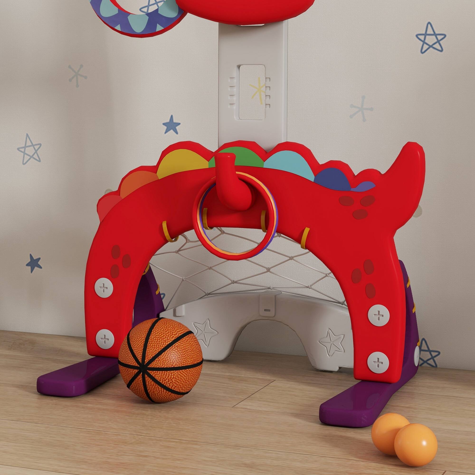 Alt View 5. Qaba - Kids Basketball Hoop, Toddler Sports Activity Center, Adjustable Height, Soccer, Golf, Ring Toss & Throw Ball, 3-6 Years.