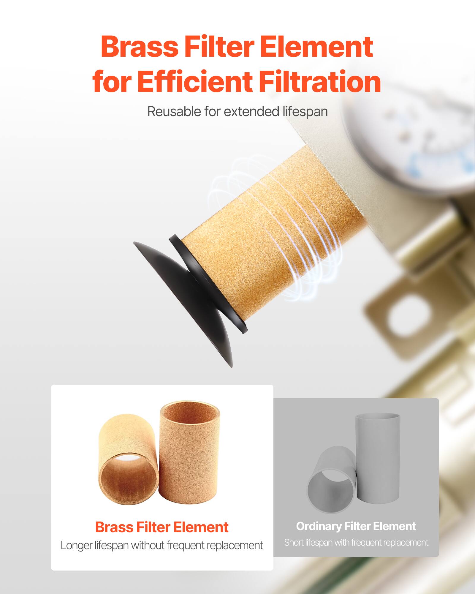 Brass Filter Element for Efficient Filtration  
Reusable for extended lifespan  

Brass Filter Element  
Longer lifespan without frequent replacement  

Ordinary Filter Element  
Short lifespan with frequent replacement