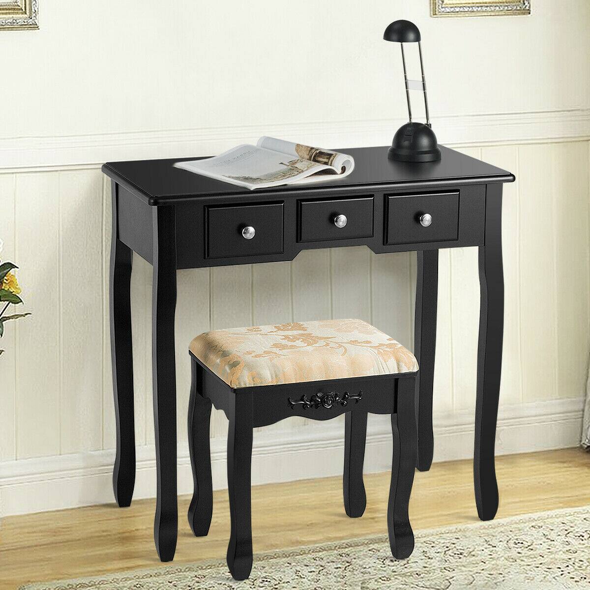 Alt View 4. Costway - Costway Vanity Table Dressing Table 5 Make Up Table Stool - Black.