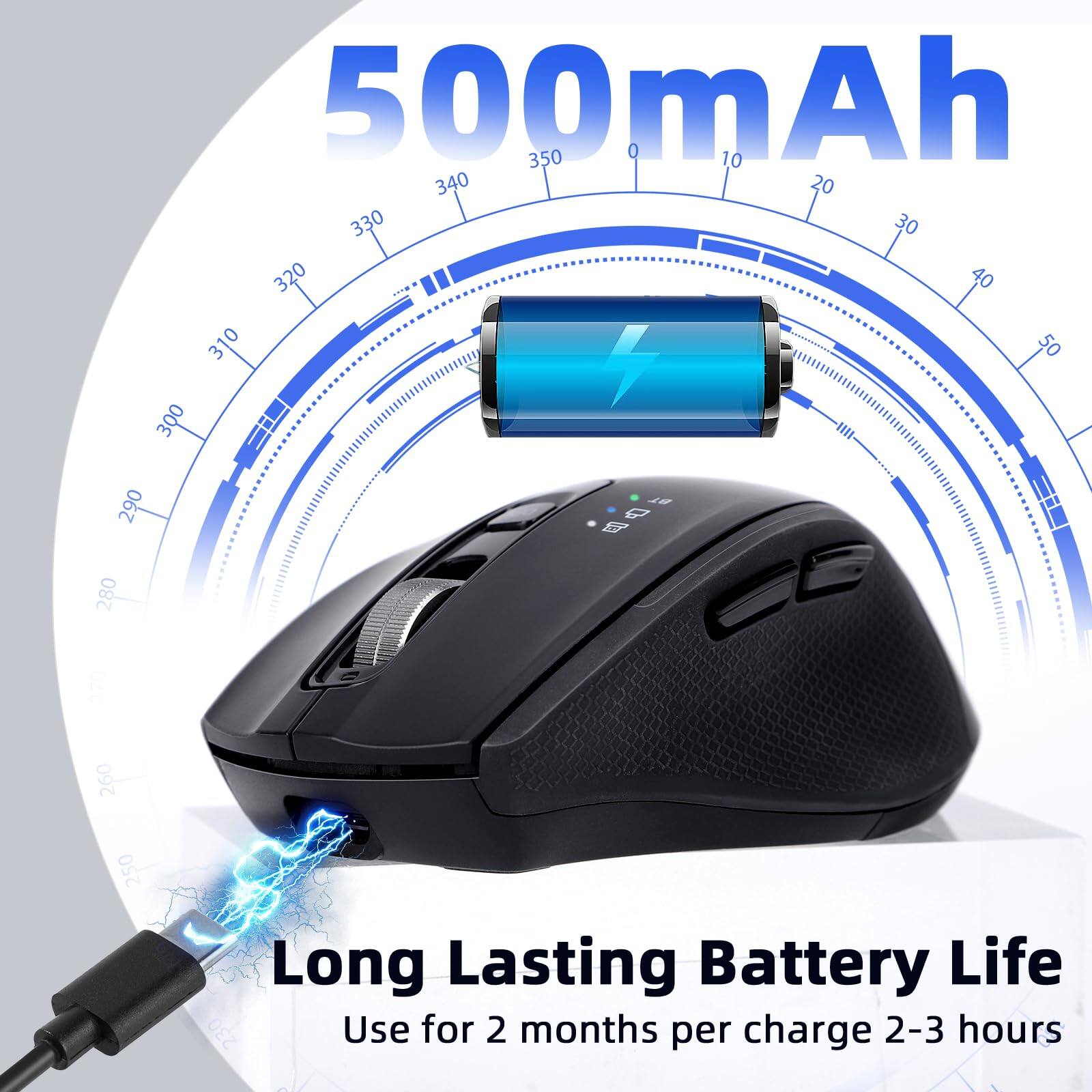 500mAh

Long Lasting Battery Life  
Use for 2 months per charge 2-3 hours