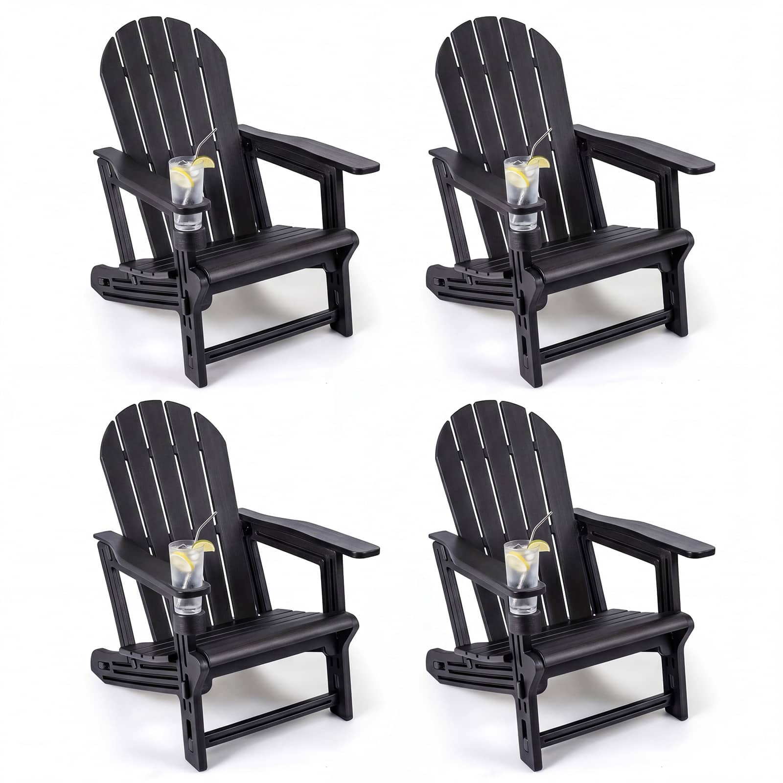 Gymax - Adirondack Chair Set of 4 w/ Cup Holder & Wooden Texture for Lawn Patio - Black price history on PriceWatchPro