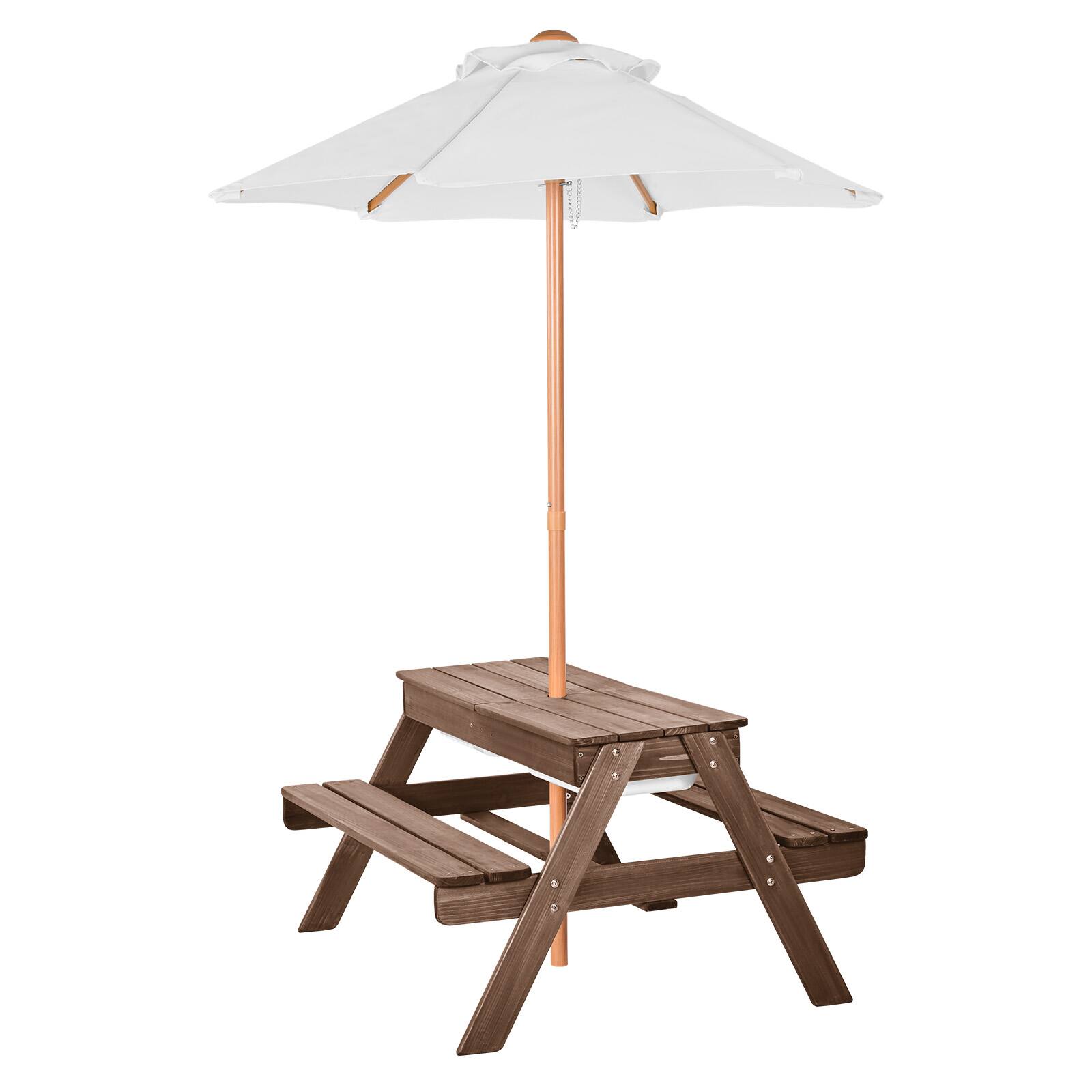 Alt View 5. VEVOR - Kids Picnic Table with Umbrella, 3-in-1 Sand & Water Table, Outdoor Wooden Table and Bench Set with 2 Trays - Walnut).