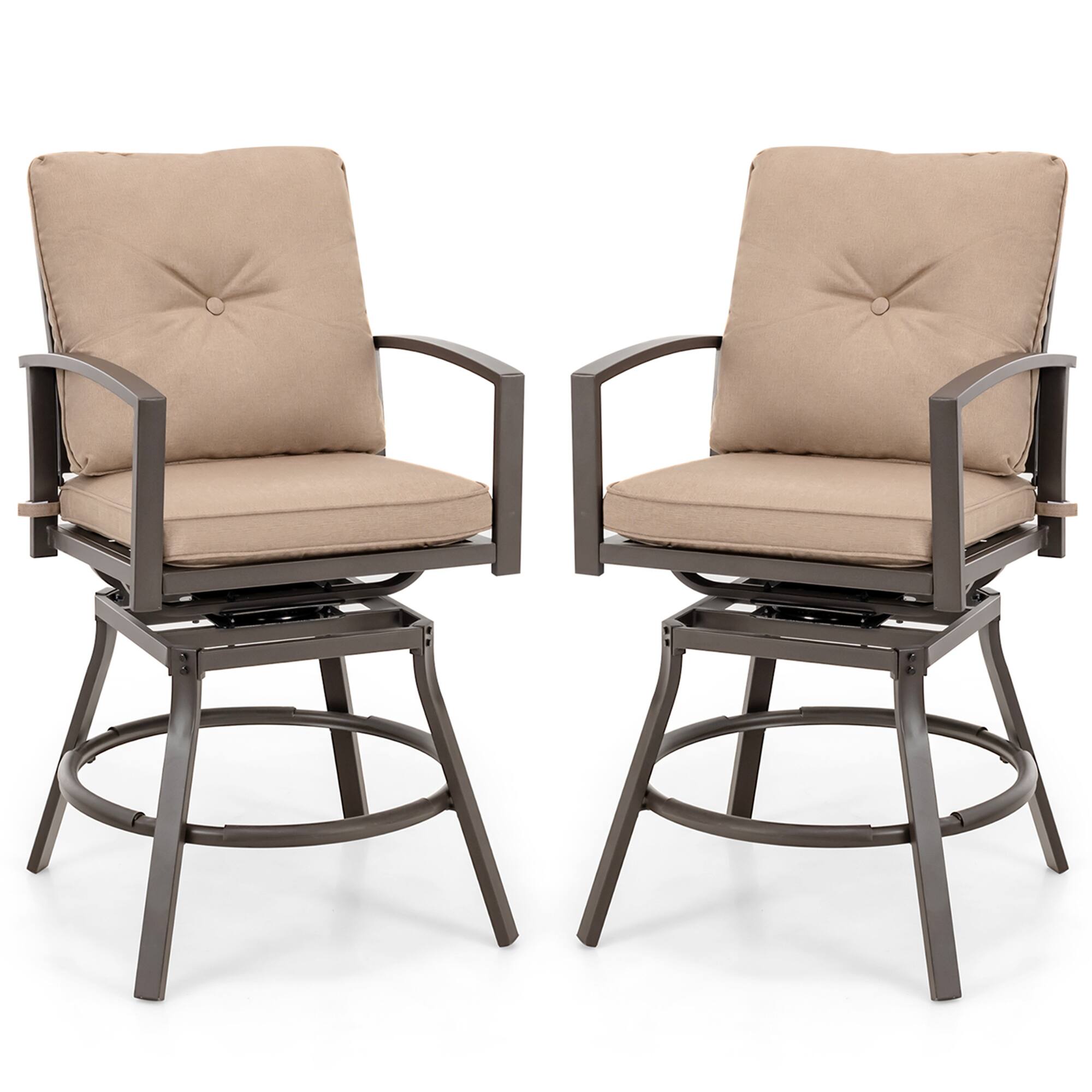 Costway - 2 PCS Patio Swivel Chairs Counter Height Bar Stool with Inclined Backrest - Grey + Beige