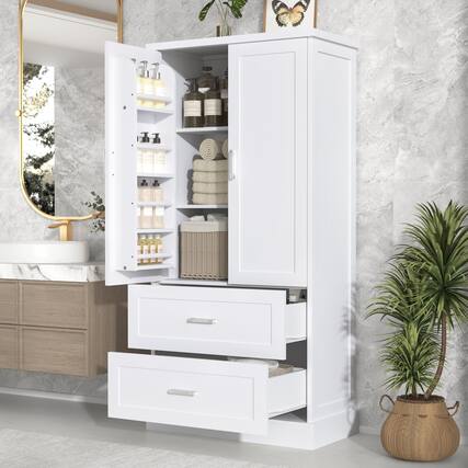 Front. APRILSOUL - Adjustable Shelf Storage Cabinet with Door Shelves - White.