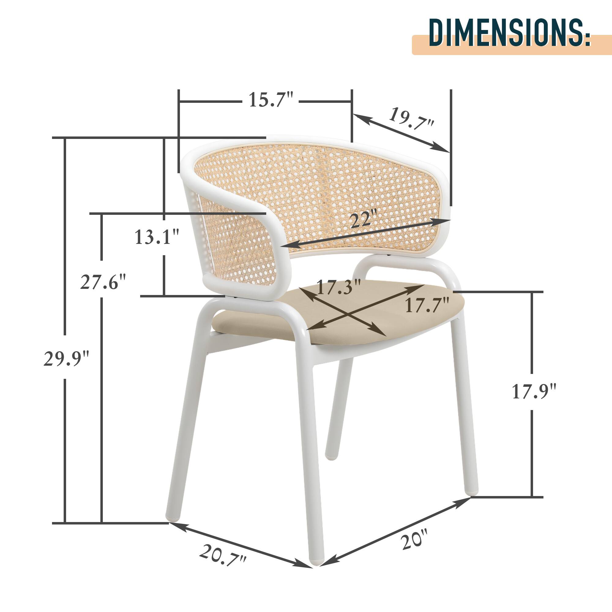 DIMENSIONS: 15.7" 19.7" 13.1" 22" 27.6" 17.3" 17.7" 29.9" 17.9" 20.7" 20"
