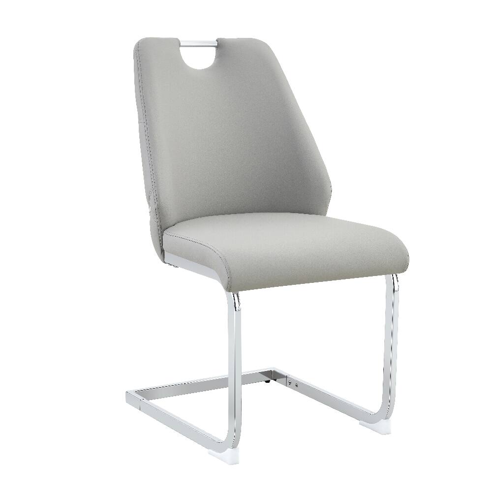 Alt View 3. Loheer - Loheer Light Gray Faux Leather Dining Chairs Set of 2, High Back Upholstered Chairs with Silver Ring - Light Gray.