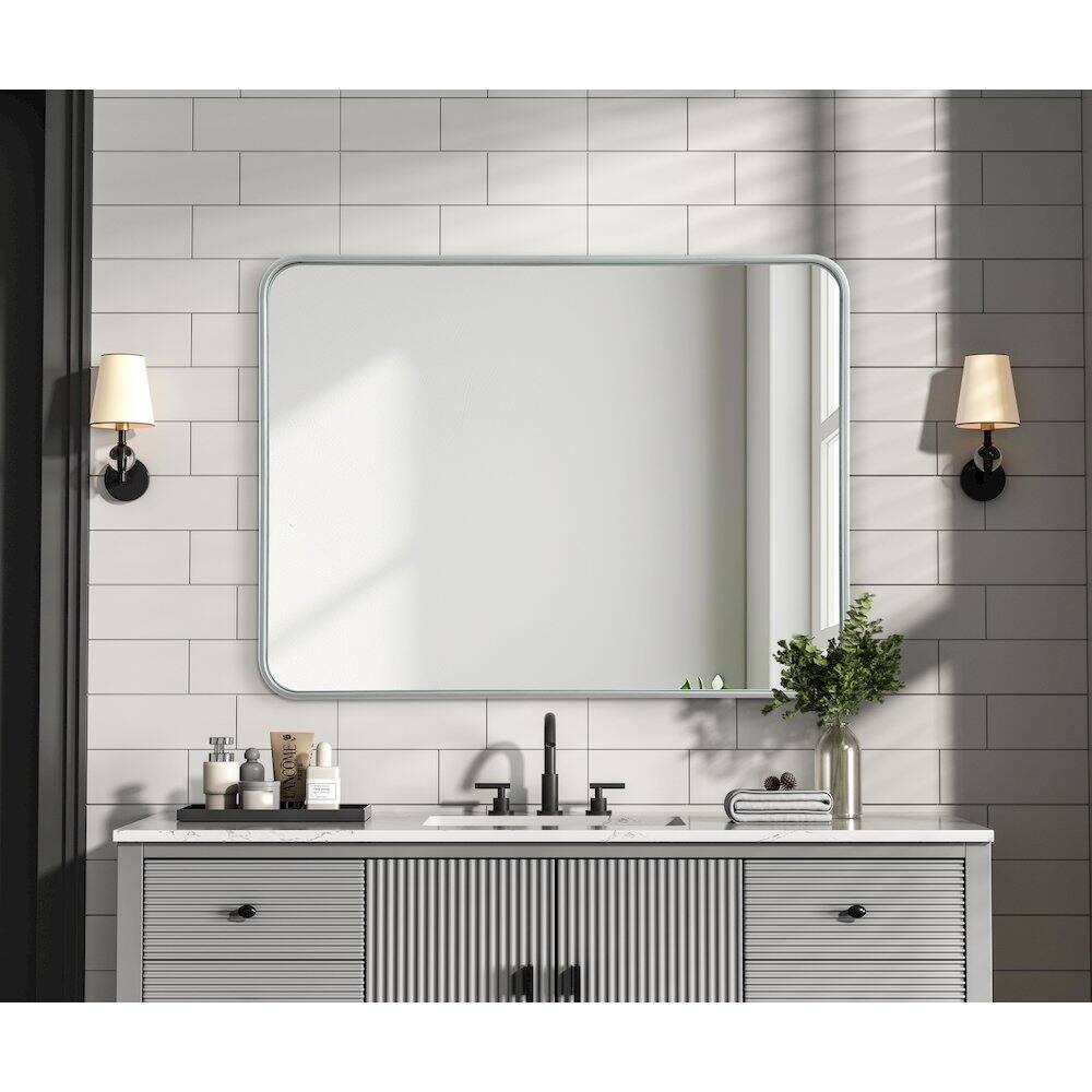 Alt View 2. Elegant Decor - Contour Metal Rectangle Mirror 27x36 in Silver - Silver.