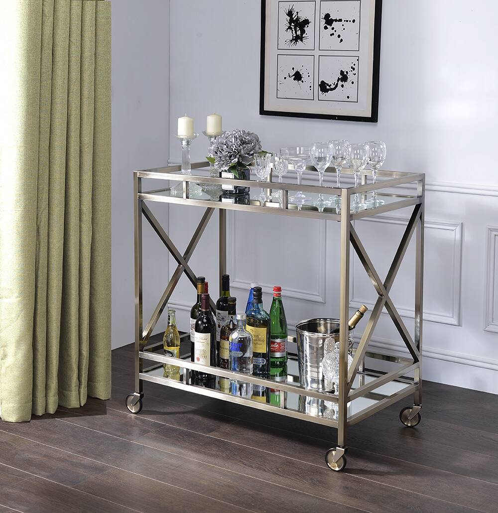 Angle. APRILSOUL - Kristensen Mirrored and Antique Gold Finish Serving Cart - Antique Gold.