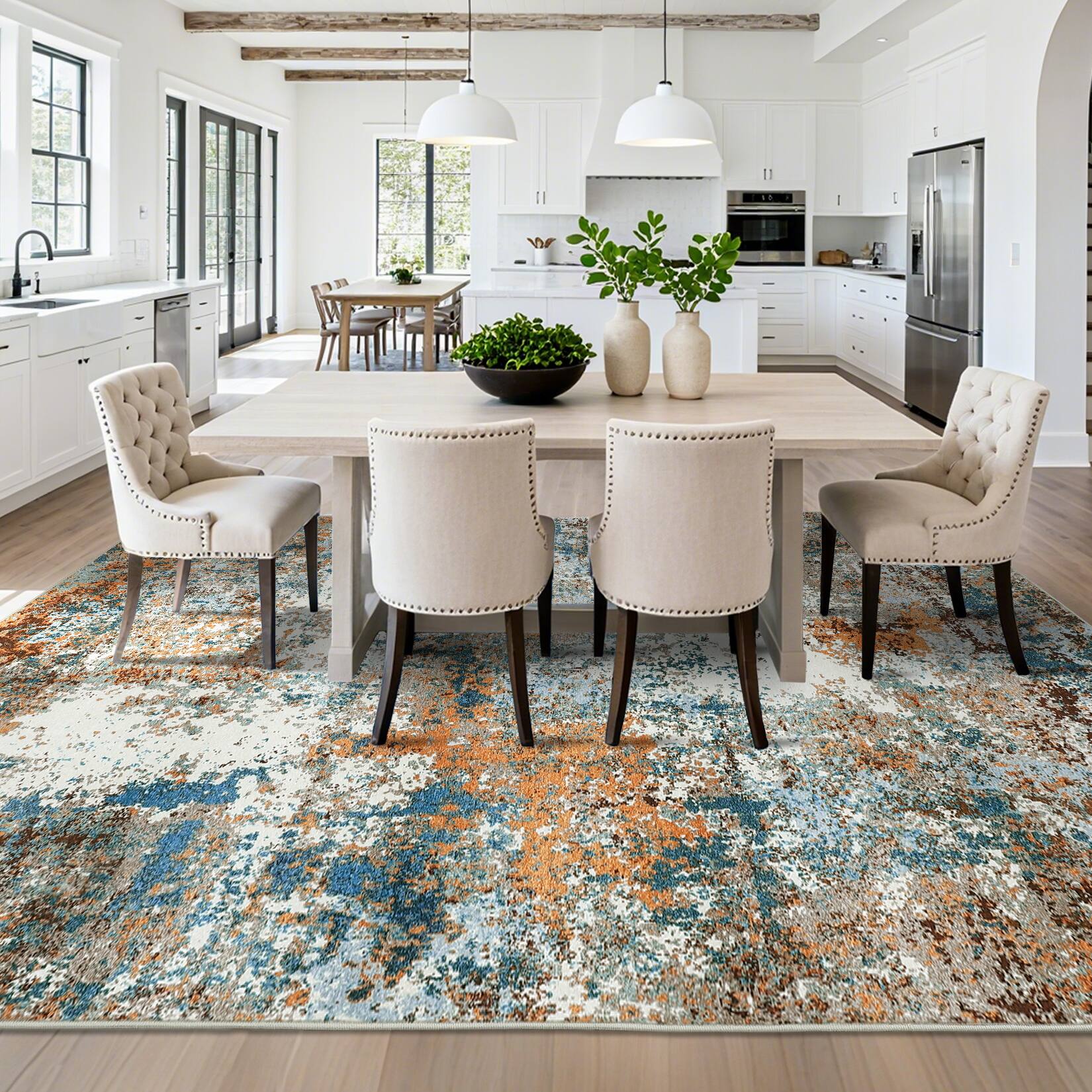 Left. Acekool - Modern Abstract Area Rug for Bedroom Machine Washable Non Slip Stain Resistant Mat for Living Room Kitchen - Multicolor.