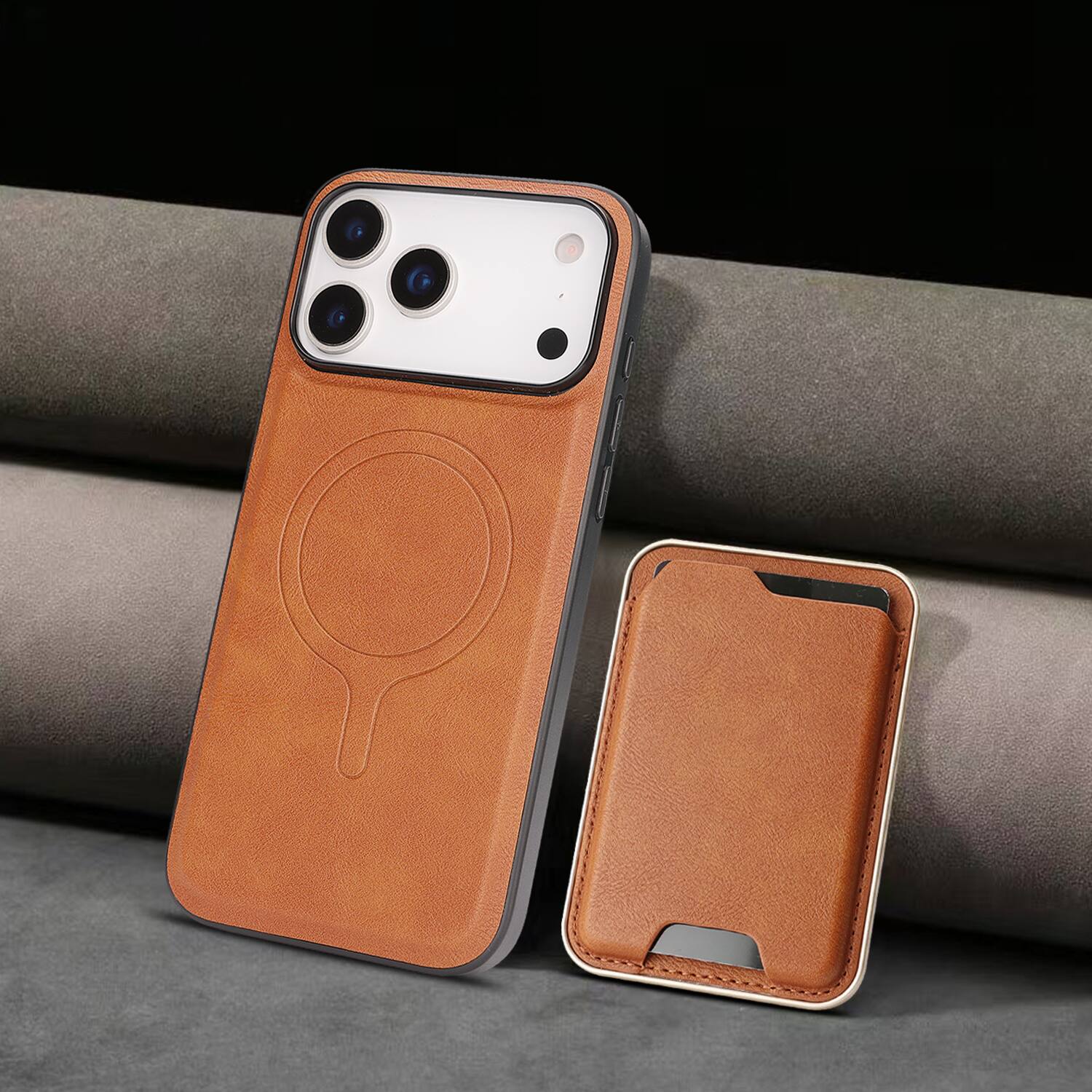 Alt View 1. Dteck - 2-in-1 Magnetic Detachable Wallet Case for Apple iPhone 17 Pro Max, Shockproof PU Leather Phone Cover with Card Holder - Brown.