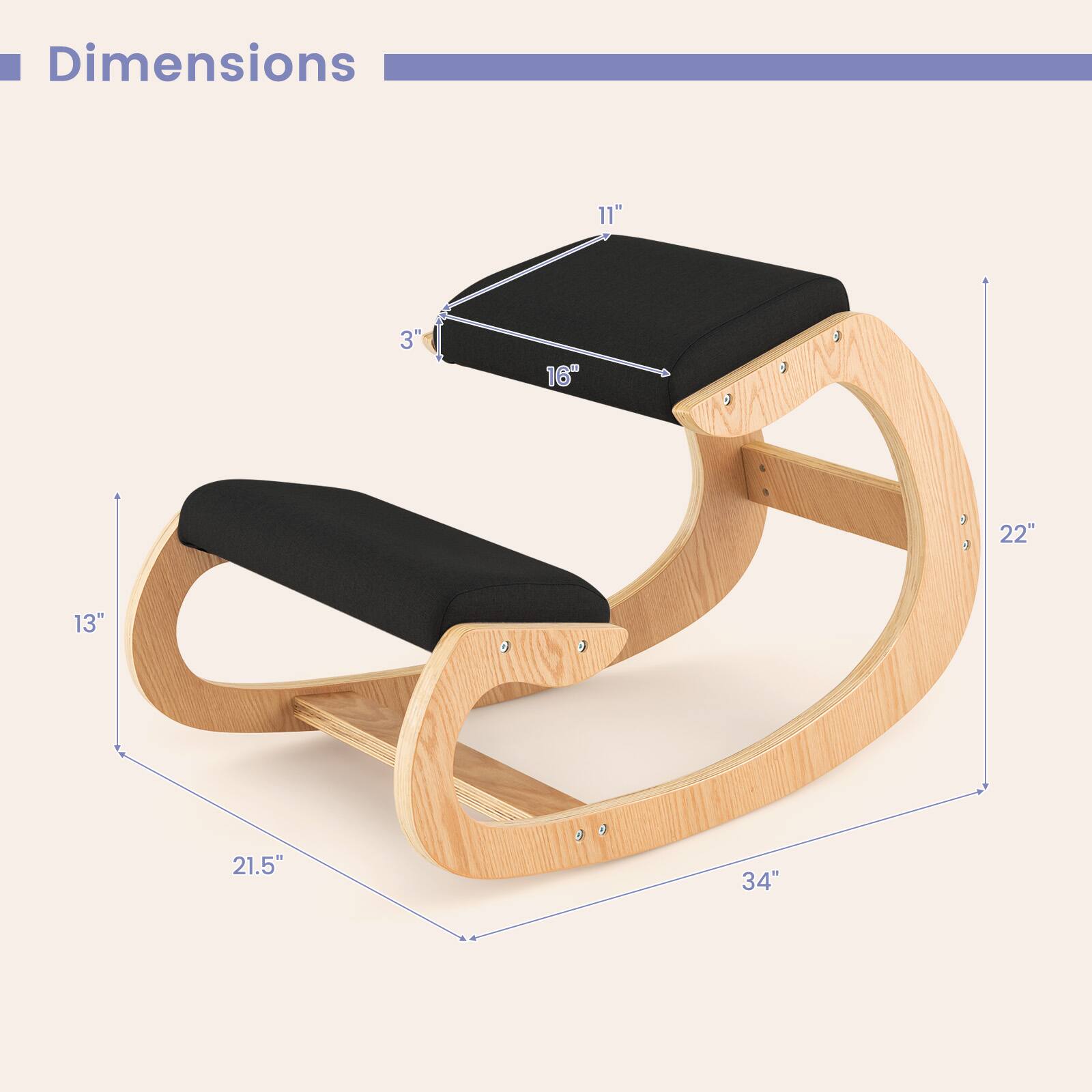Dimensions: 11" x 3" x 16" x 22" x 13" x 21.5" x 34"