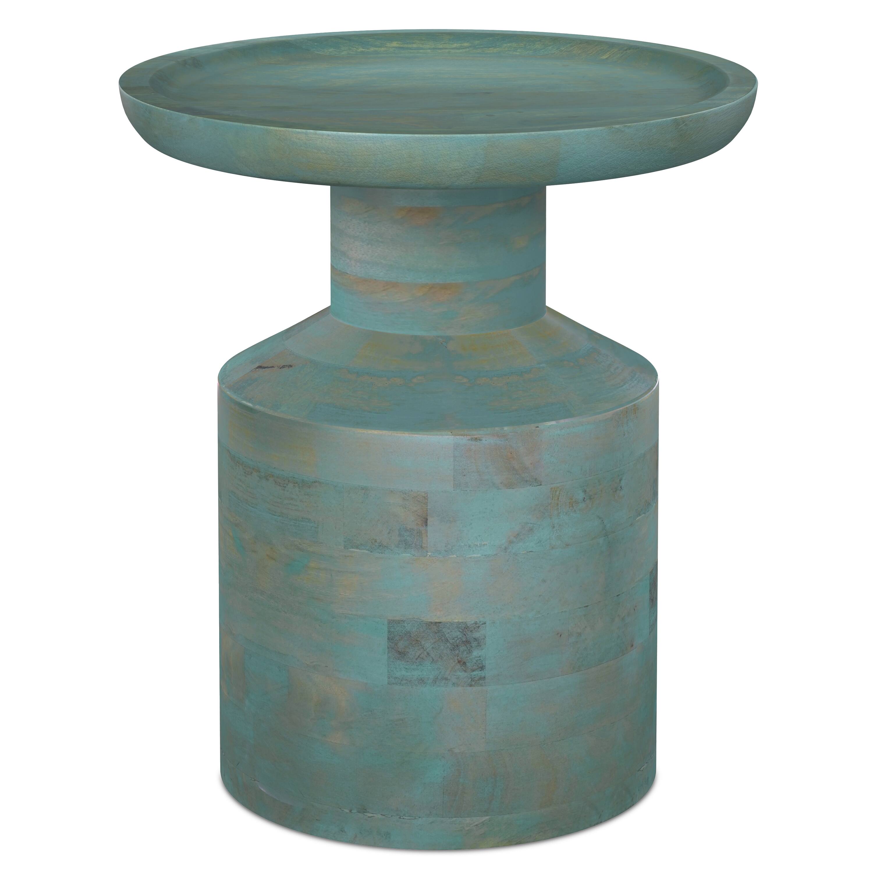 Front. Simpli Home - Haynes 16 inch Wide Solid Mango Boho Accent Table in Teal Wash, Assembled - Teal Wash.