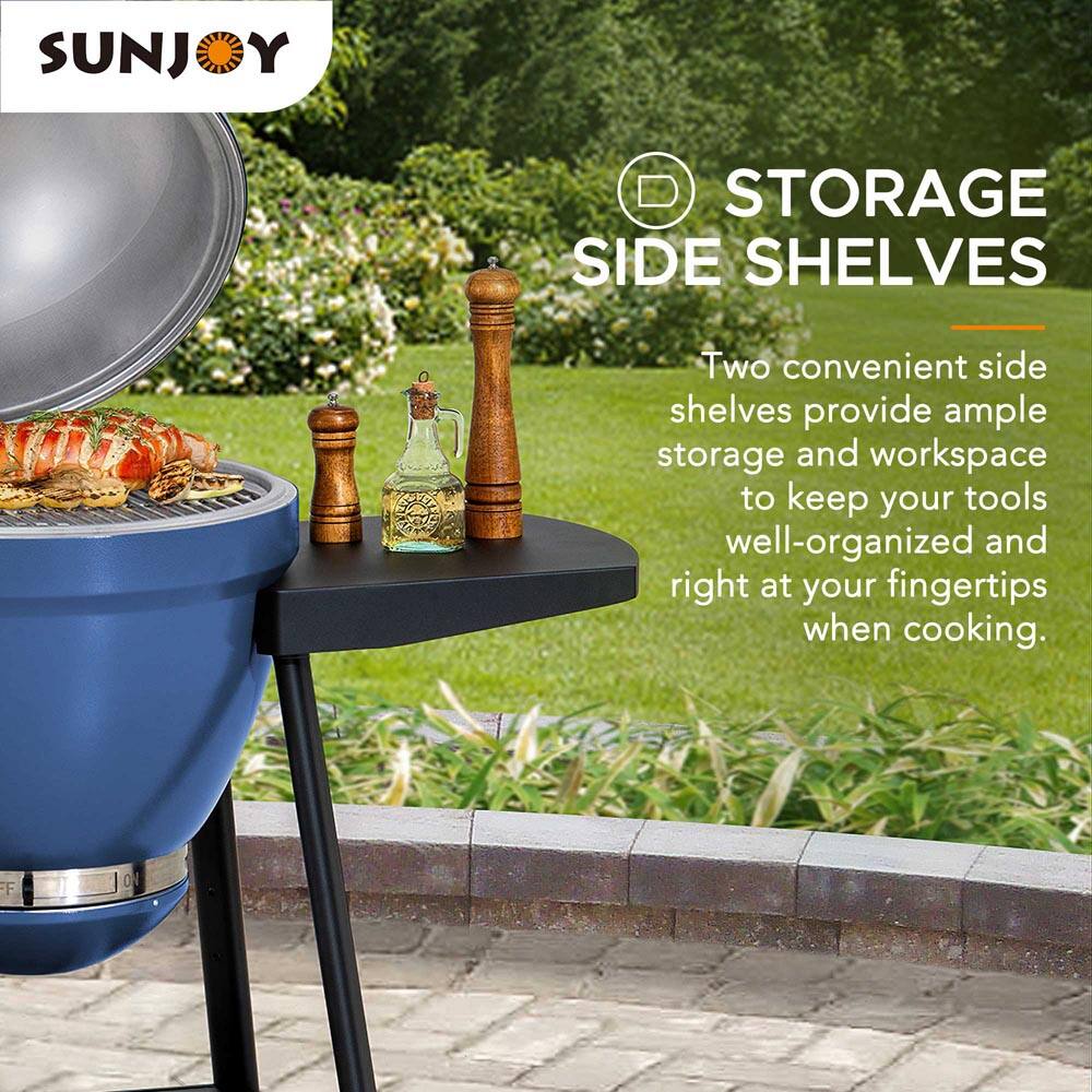 SUNJOY STORAGE SIDE SHELVES

Two convenient side shelves provide ample storage and workspace to keep your tools well-organized and right at your fingertips when cooking.