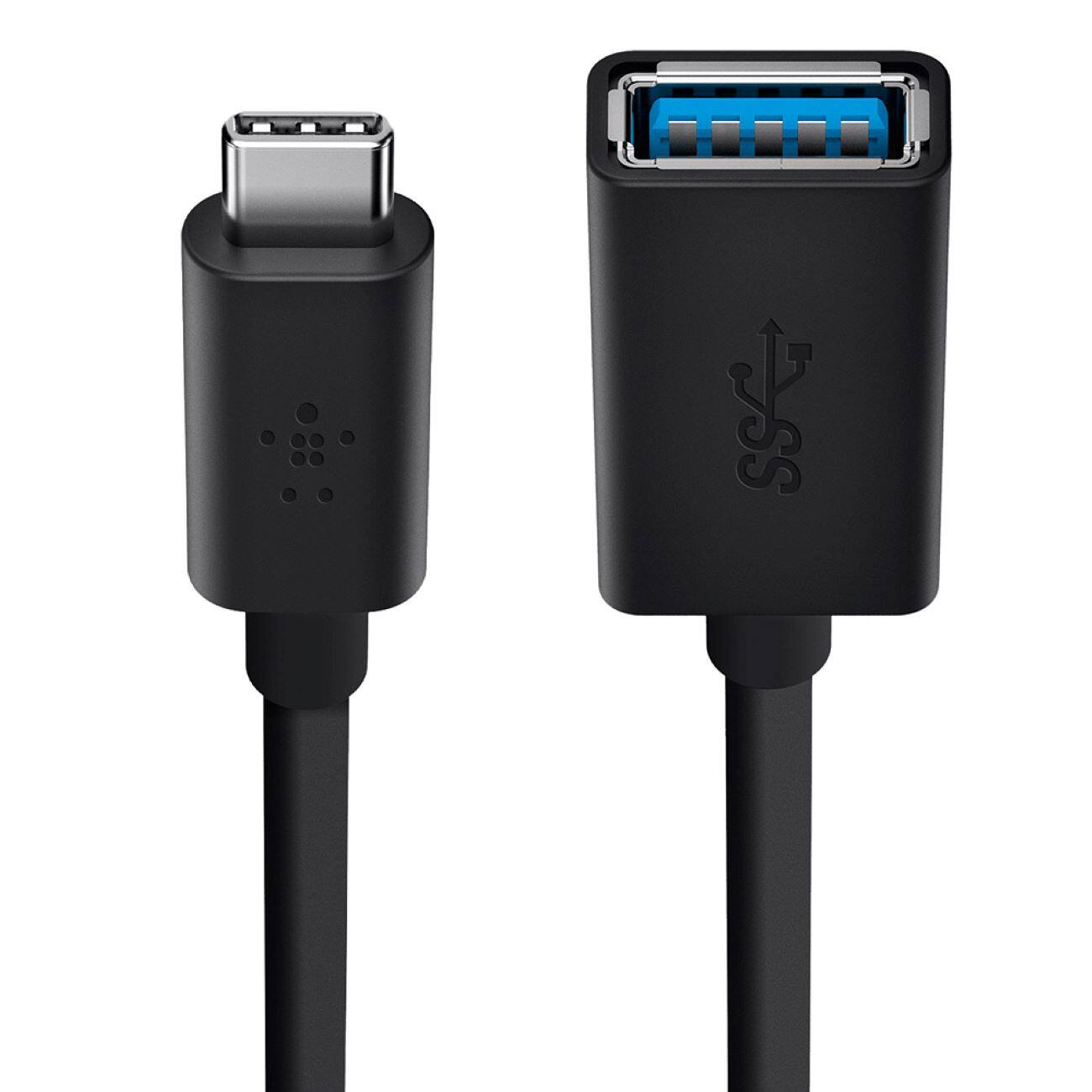 Left. Belkin - USB-C to USB 3.0 Adapter with Charging and 10Gbps Data Transfer, Compatible with Apple and Chromebook Devices 5-Inch - Black.