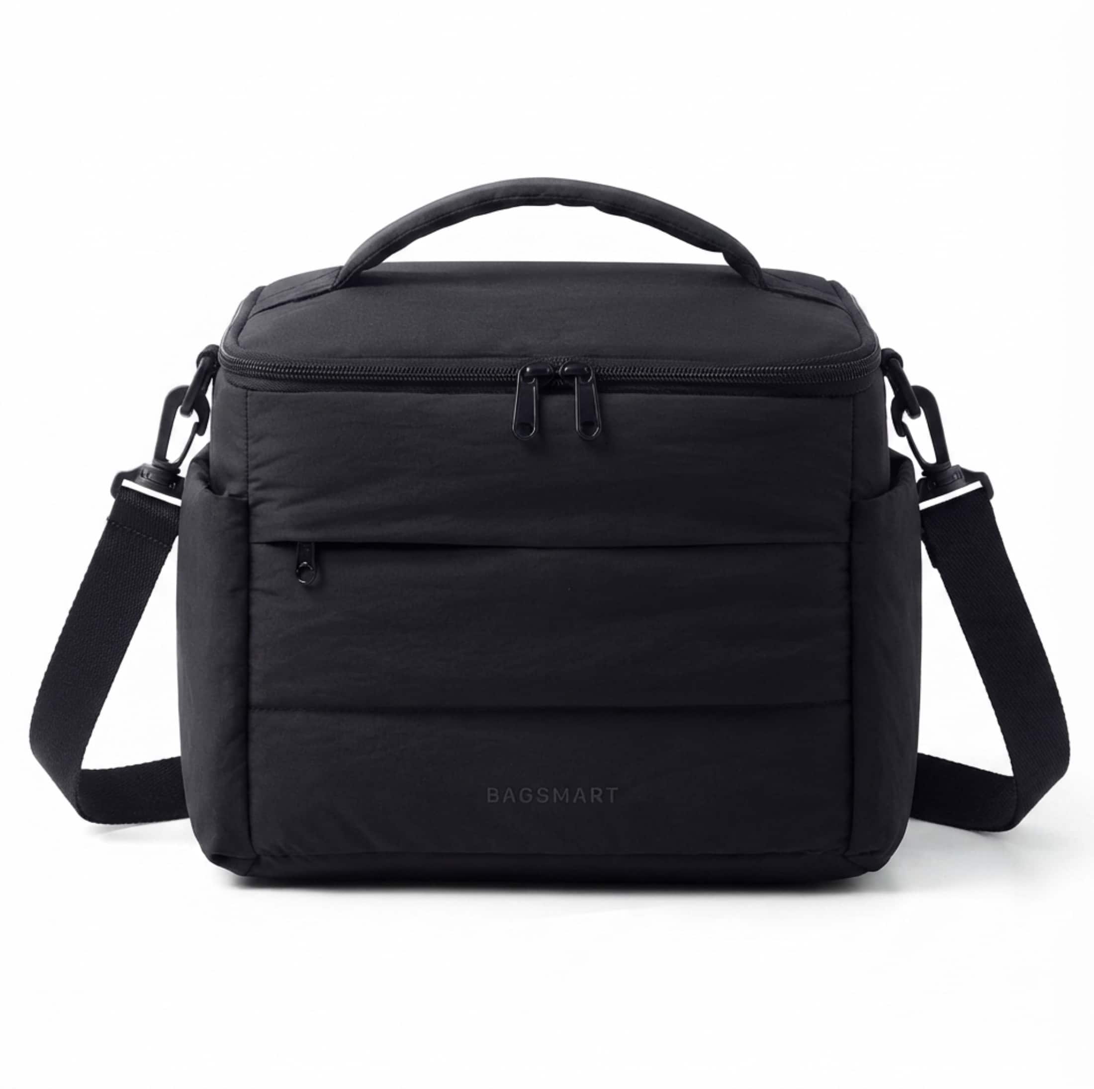 Front. Bagsmart - Quilted Insulated Lunch Bag for Women Sloped-Lid 10L Thermal Tote with Crossbody Strap for Work and Picnic - Black.