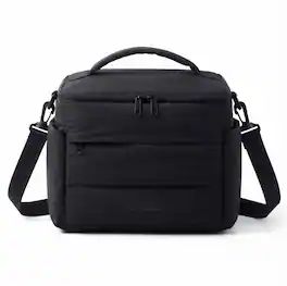 Bagsmart - Quilted Insulated Lunch Bag for Women Sloped-Lid 10L Thermal Tote with Crossbody Strap for Work and Picnic - Black