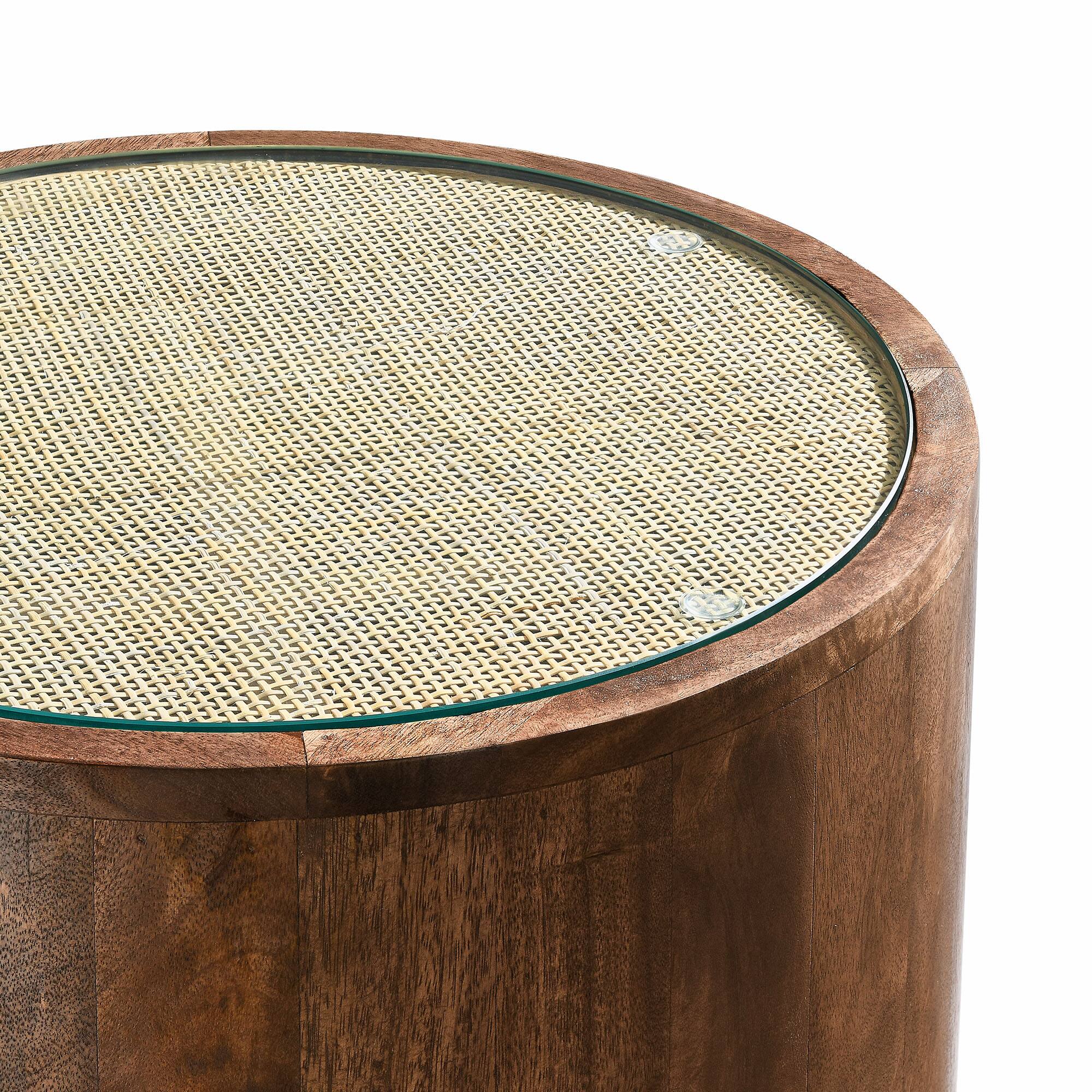 Alt View 3. Modway - Truett Round Wood Rattan Side Table by Modway - Walnut.