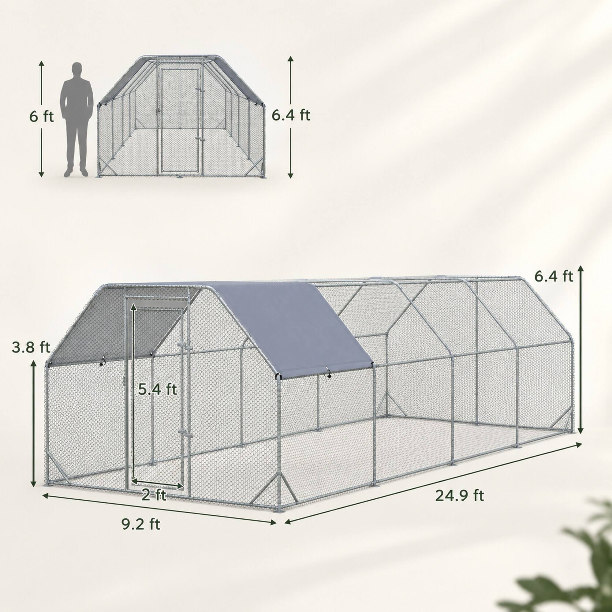 RYHNUYNE 9.2 x 24.9 ft Walk In Metal Chicken Coop, Galvanized Steel ...