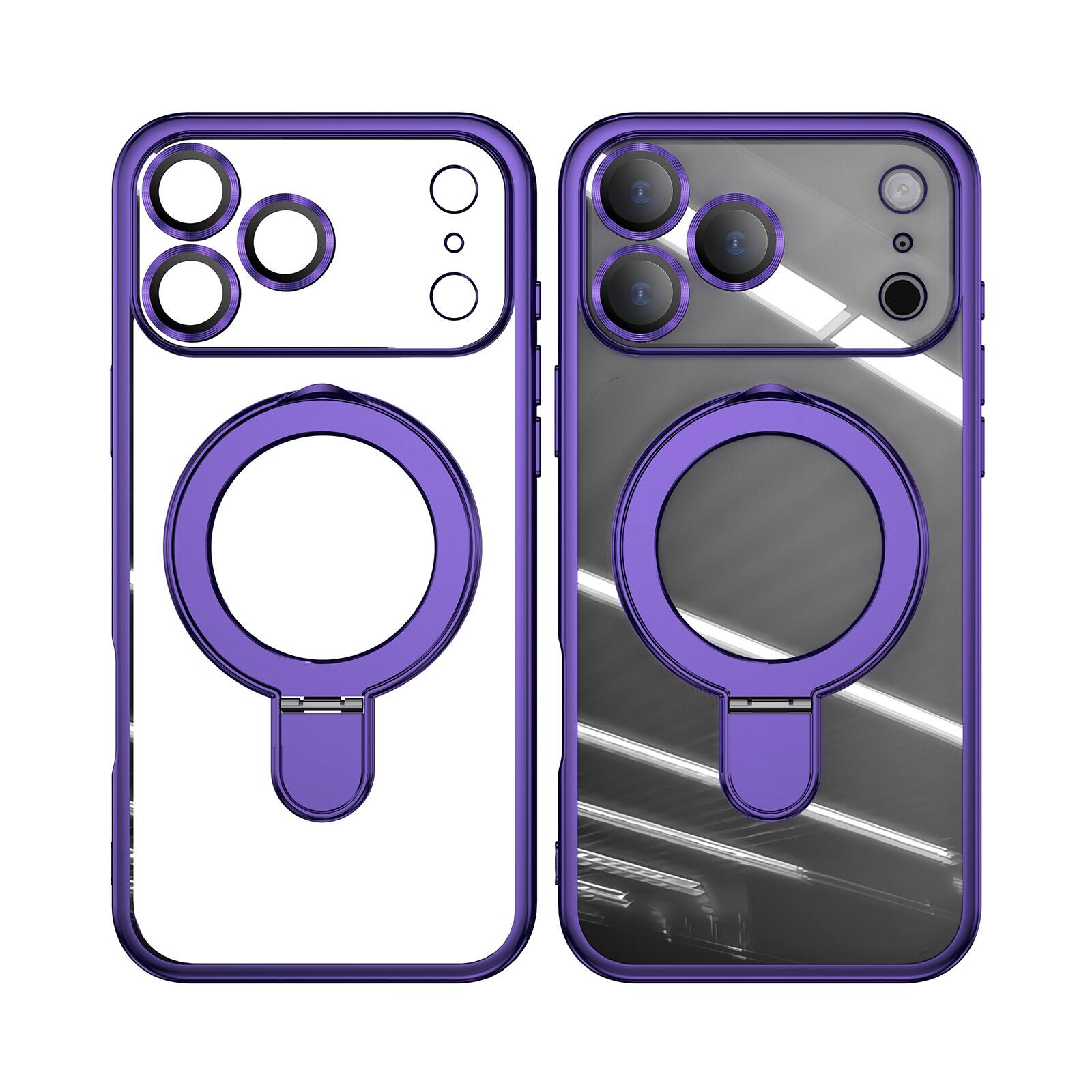 Alt View 1. Dteck - Dteck MagSafe Compatible Case for Apple iPhone 17 Pro Max with Plating Ring Stand Lens Protection Cover - Darkpurple.