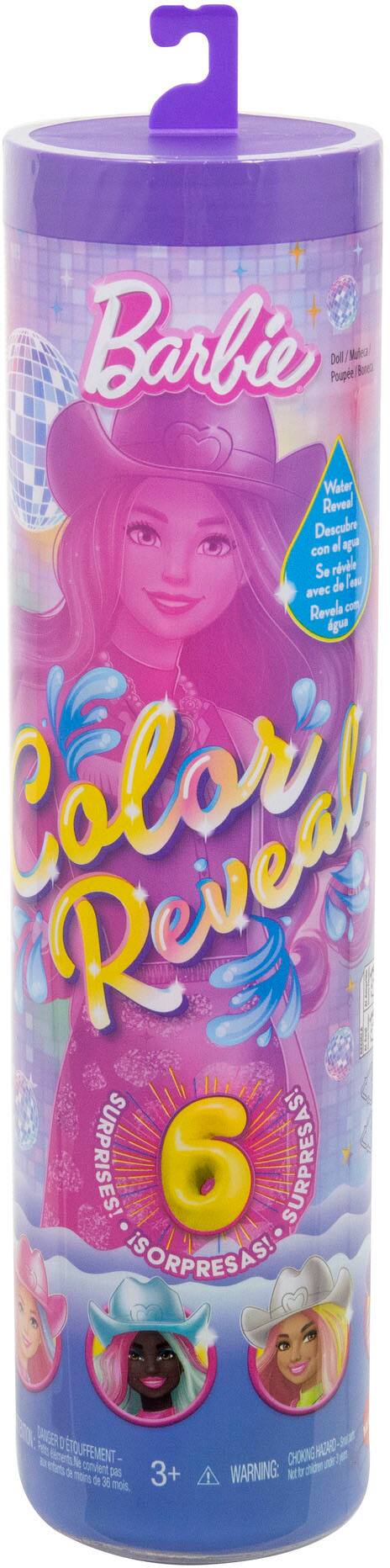 The text on the image reads: "Barbie Poupee Dol Maoba Boe Water Reveal Descubre con el So rral de  avec Revela cn dgue Reveal SURPRISES! 6 SURPRESAST ISORPRESASI DARGER ETOUFFEMENT- 2 convert DaS 3+ mors de 36 mois. CHNG- WARNING: 1. Pour les enfants de 36 mois et plus. 2. Ne pas ingérer. 3. Ne pas utiliser comme bain ou comme douche. 4. Ne pas utiliser avec des appareils électroniques ou des dispositifs de communication. 5. Ne pas utiliser avec des animaux. 6. Ne pas utiliser avec des produits contenant des substances chimiques. 7. Ne pas utiliser avec des produits contenant des substances allergènes. 8. Ne pas utiliser avec des produits contenant des substances sensibles à la peau. 9. Ne pas utiliser avec des produits contenant des substances sensibles aux yeux. 10. Ne pas utiliser avec des produits contenant des substances sensibles à l'appareil respiratoire. 11. Ne pas utiliser avec des produits contenant des substances sensibles à l'appareil digestif. 12. Ne pas utiliser avec des produits contenant des substances sensibles à l'appareil urinaire. 13. Ne pas utiliser avec des produits contenant des substances sensibles à l'appareil reproducteur. 14. Ne pas utiliser avec des produits contenant des substances sensibles à l'appareil circulatoire. 15. Ne pas utiliser avec des produits contenant des substances sensibles à l'appareil musculaire. 16. Ne pas utiliser avec des produits contenant des substances sensibles à l'appareil nerveux. 17. Ne pas utiliser avec des produits contenant des substances sensibles à l'appareil endocrinien. 18. Ne pas utiliser avec des produits contenant des substances sensibles à l'appareil immunitaire. 19