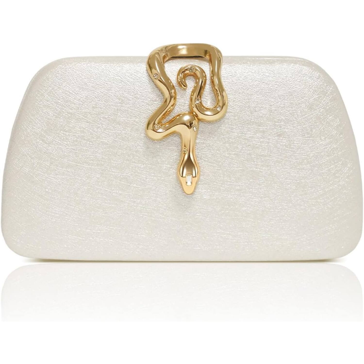 Front. ZUQIETA - ZUQIETA Women's Glitter Clutch with Snake Closure - Evening Handbag for Party, Prom & Wedding - White.