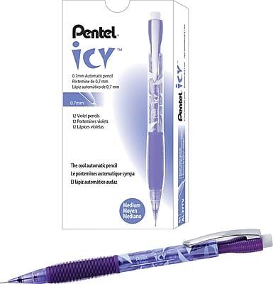 Pentel iCY™  
0.7mm Automatic Pencil  
Portemine de 0.7 mm  
Lápiz automático de 0.7 mm  
12 Violet pencils  
12 Portemines violets  
12 Lápices violetas  
The cool automatic pencil  
Le portemine automatique sympa  
El lápiz automático agradable  
Medium  
Moyen  
Mediano