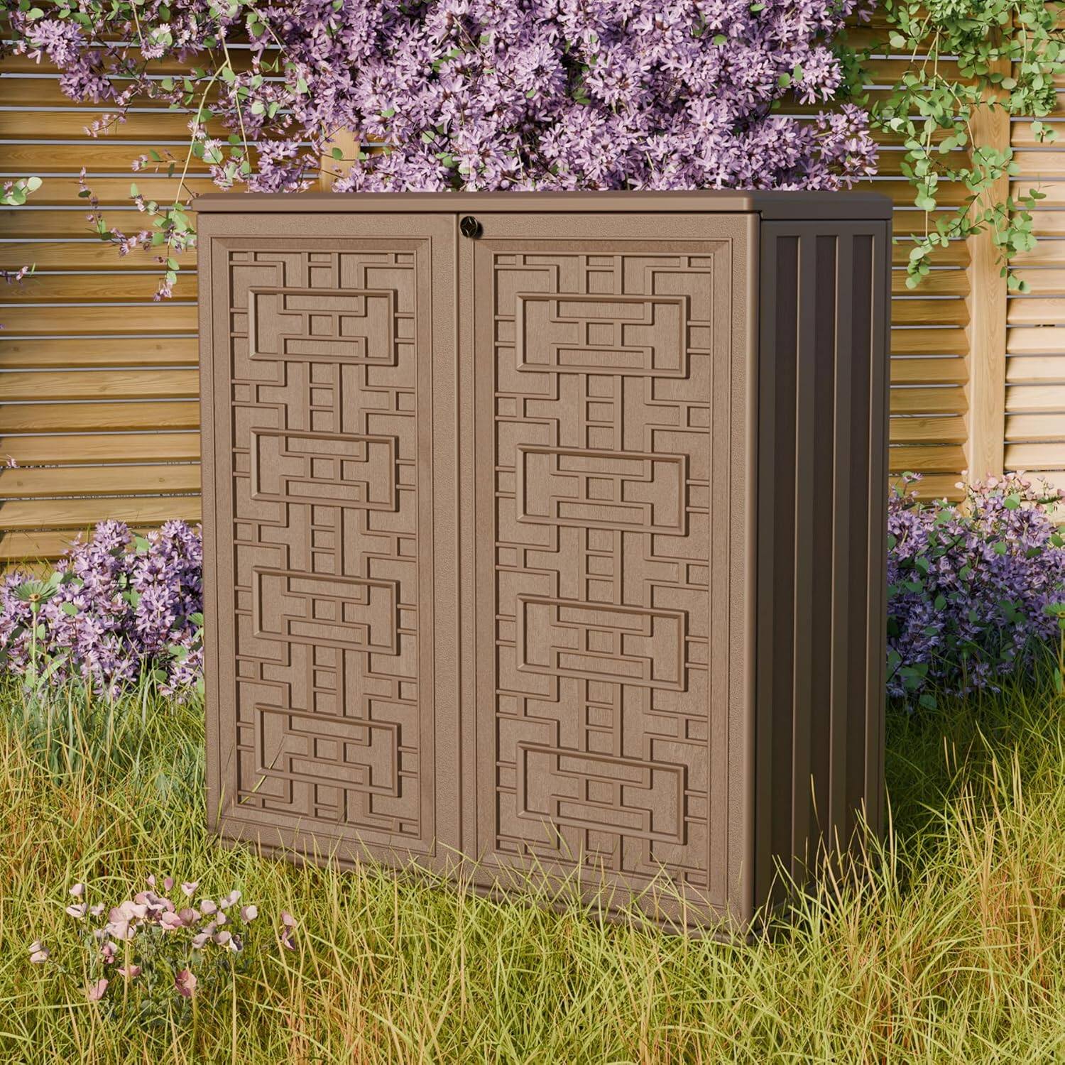 Angle. Yardgrace - 37 Inch Outdoor Storage Shed Weather Resistance, Horizontal Outdoor Storage Box Cabinet for Garden, Patios, Backyards - Brown.