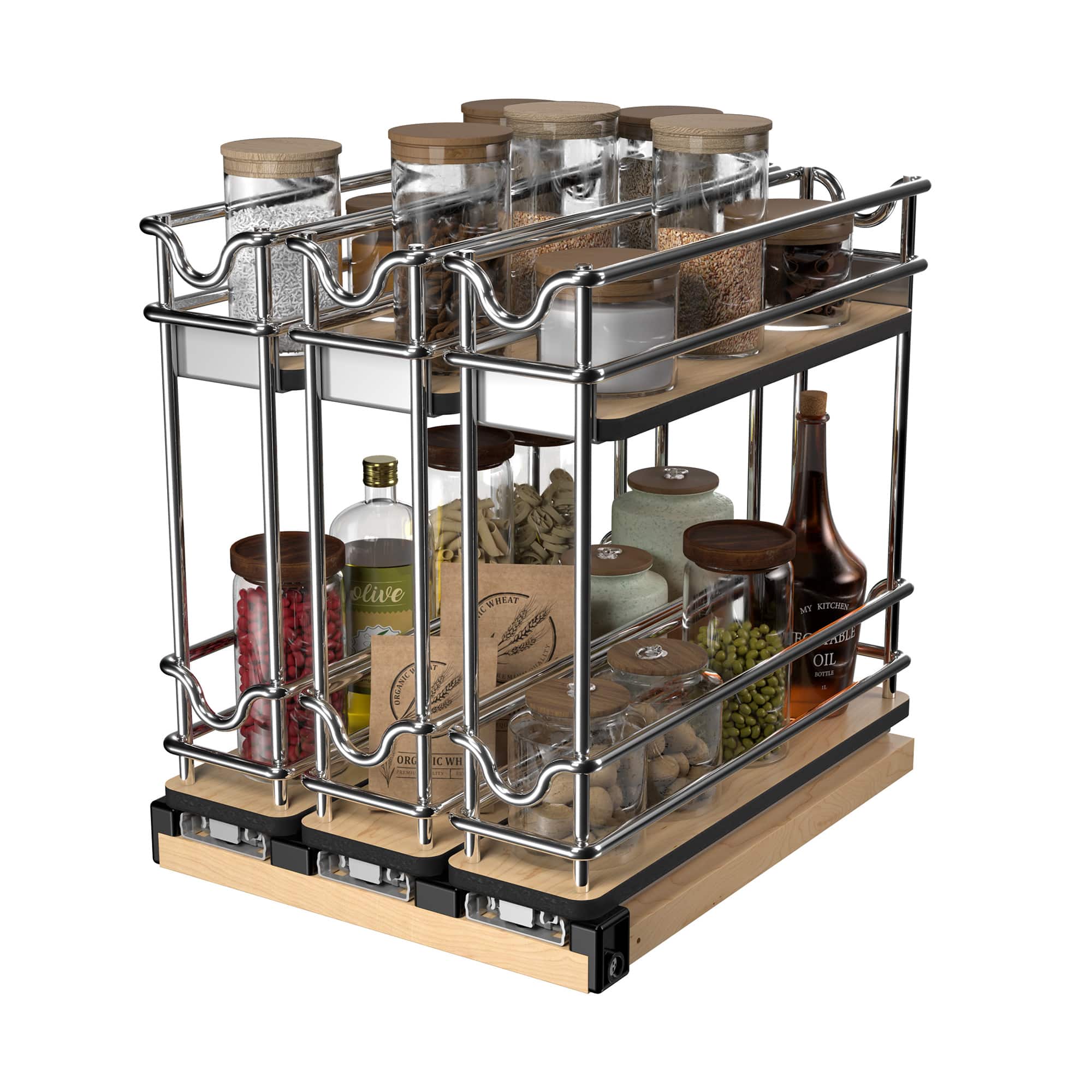 Rev-A-Shelf - 9" Pullout Organizer for Cabinets, 2 Tier Upright Shelf, 5WU2-3N1-1 - Light Brown