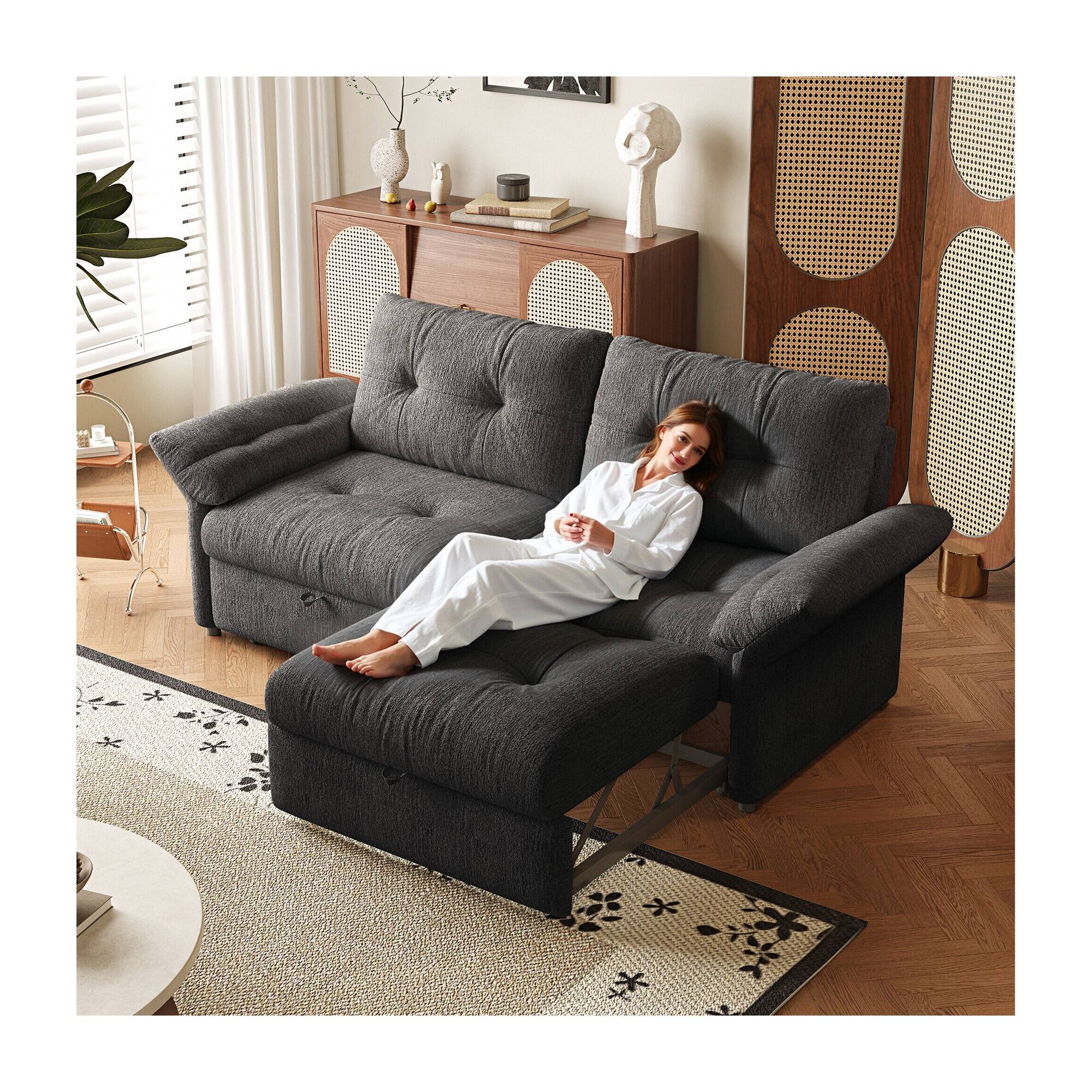 Alt View 1. Boyel Living - 81.5-Inch Chenille Convertible Sleeper Loveseat with Pull-Out Bed - Gray.