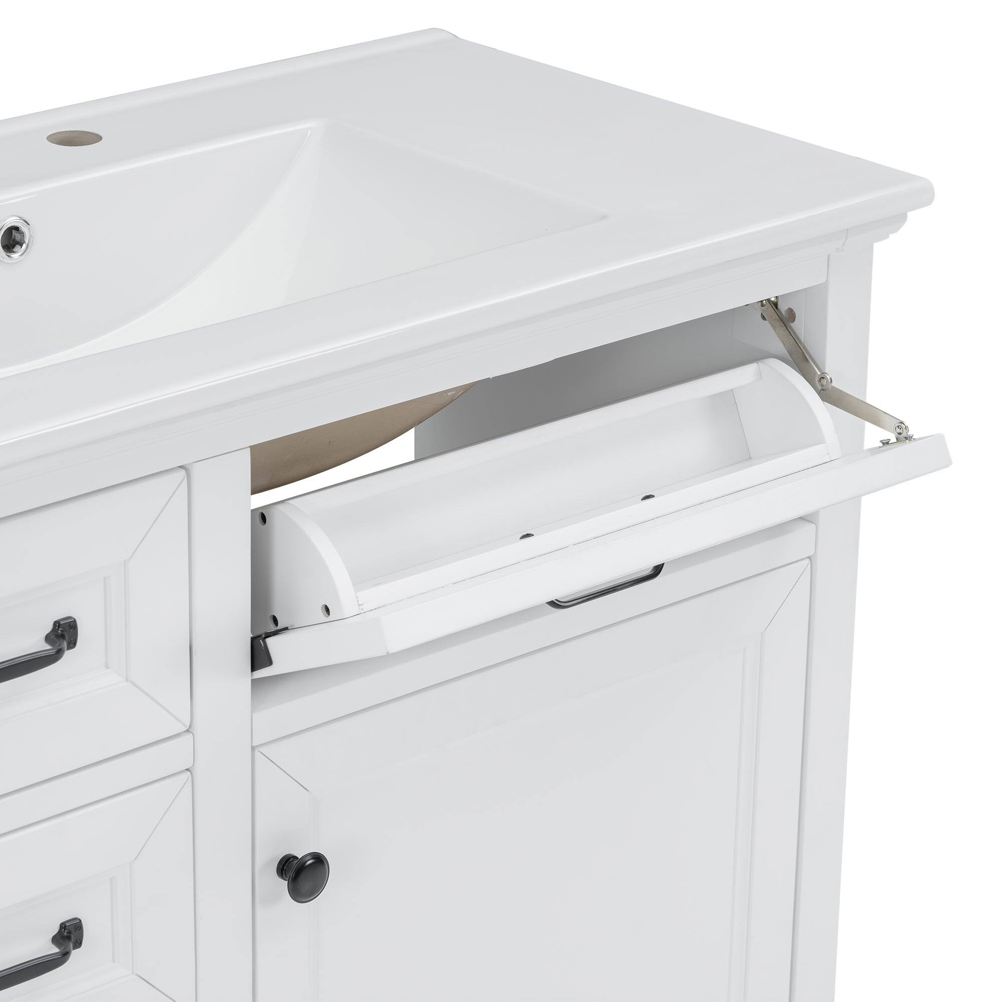 Angle. Boyel Living - 36 Inch Bathroom Vanity with Ceramic Sink Top Four Drawers and One Soft Close Door Freestanding Cabinet Black Finish - Black.