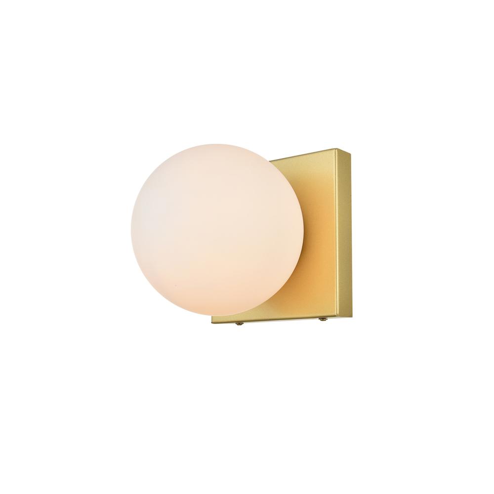 Back. Living District - Jaylin 1 light Brass and frosted white Bath Sconce - Brass And Frosted White.