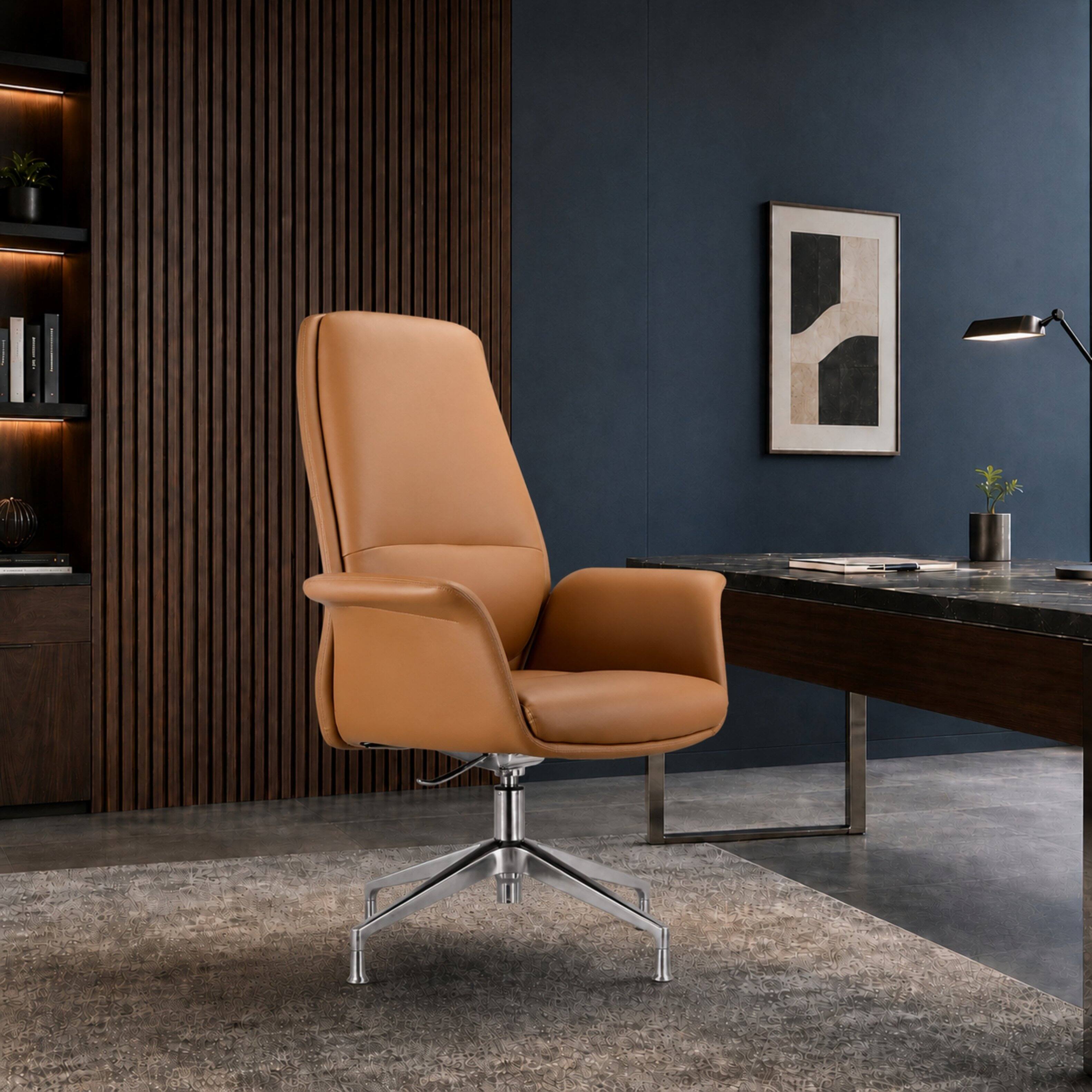 Alt View 7. LeisureMod - Summit Ergonomic Office Chair, High Back Executive Desk Chair, Adjustable Height, Swivel, for Home Office and Work Use - Acorn Brown.