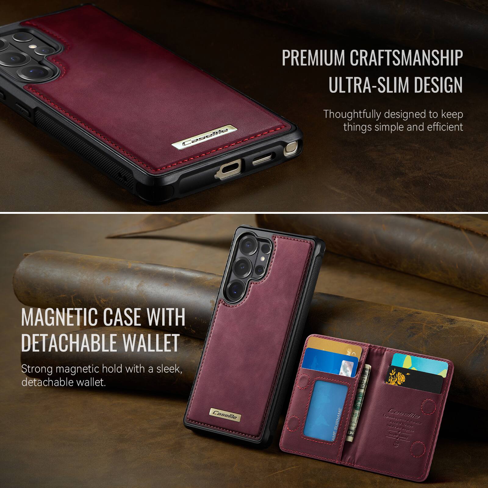 PREMIUM CRAFTSMANSHIP  
ULTRA-SLIM DESIGN  
Thoughtfully designed to keep things simple and efficient  

MAGNETIC CASE WITH DETACHABLE WALLET  
Strong magnetic hold with a sleek, detachable wallet.