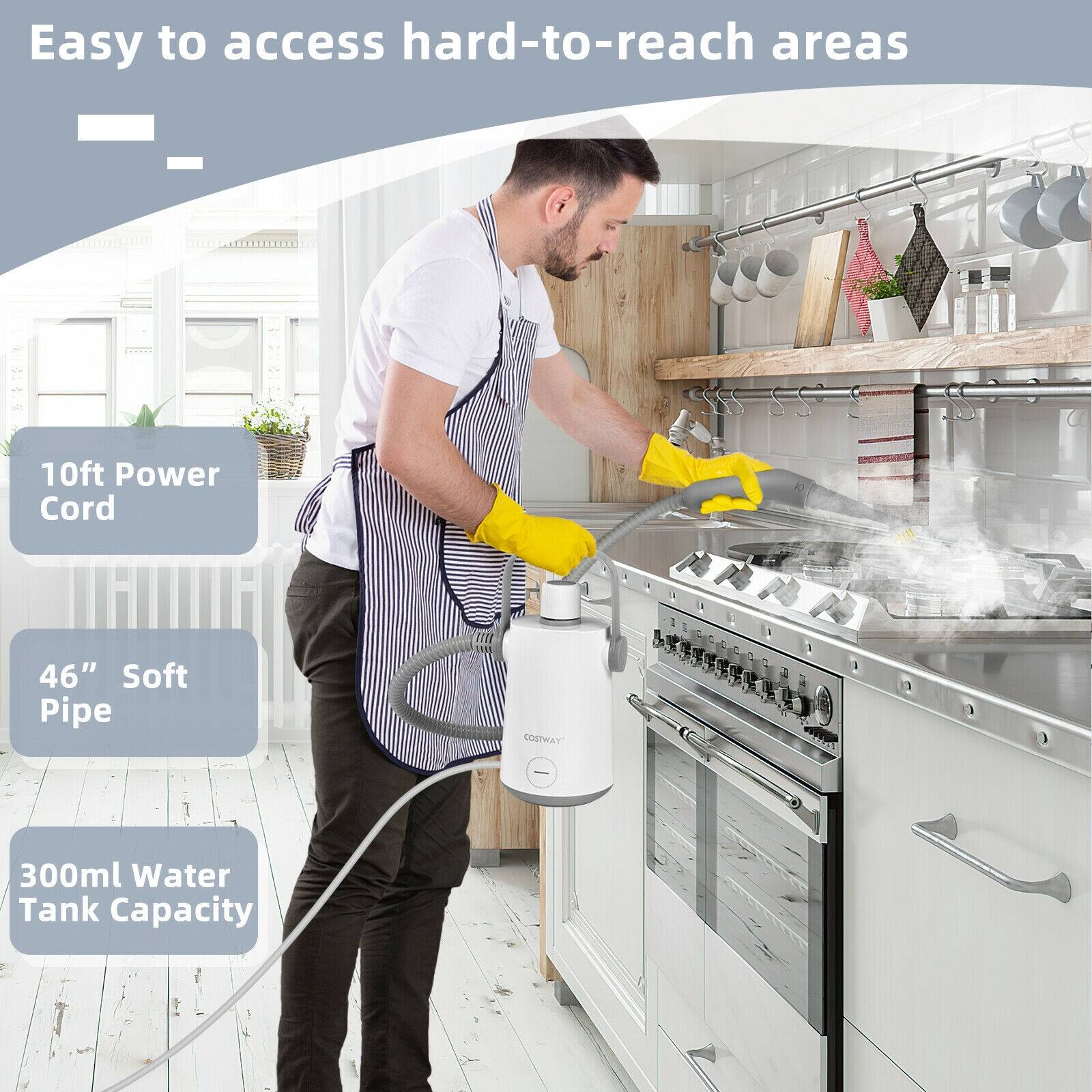Easy to access hard-to-reach areas - 10ft Power Cord, 46" Soft Pipe, 300ml Water Tank Capacity