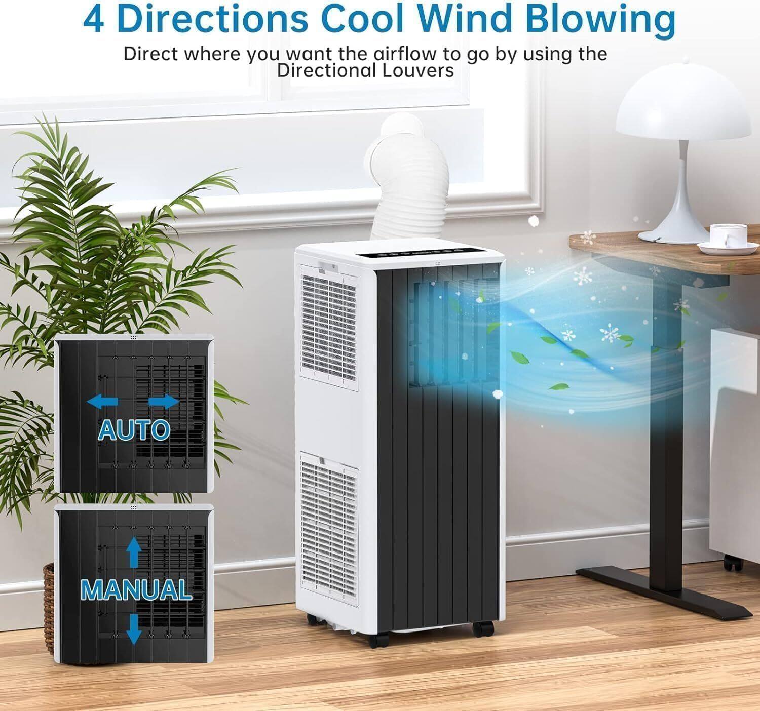 4 Directions Cool Wind Blowing  
Direct where you want the airflow to go by using the Directional Louvers  

AUTO  
MANUAL