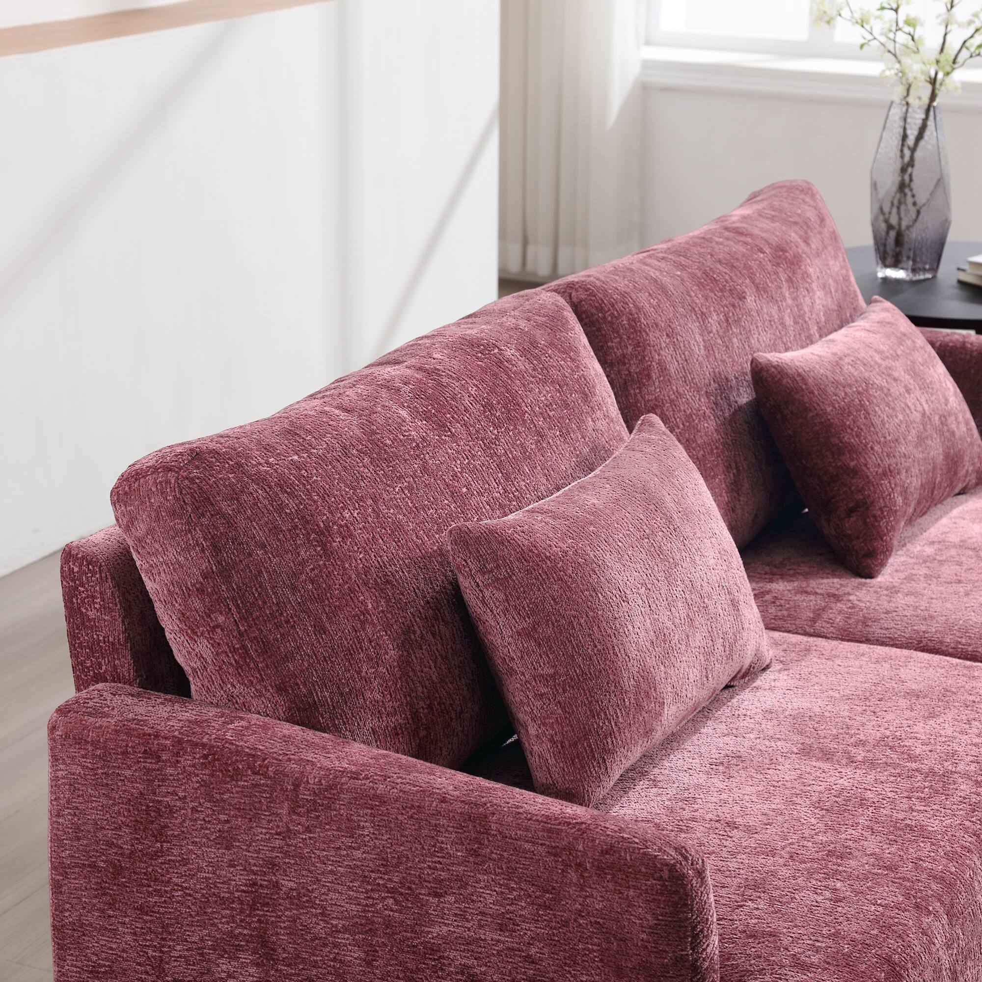 Alt View 9. GOODSILO - Modern Upholstered Loveseat Sofa with Chenille Fabric and Solid Wood Frame for Living Room and Bedroom - Wine Red.