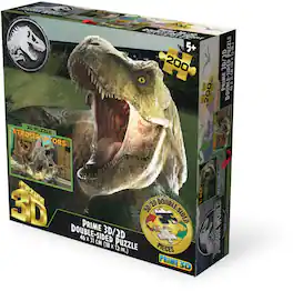 PopMarket - Jurassic World T-Rex vs Atrociraptors 200pc 18x12 in 3D/2D Double-Sided Puzzle - COLLECTIBLES - Multicolor