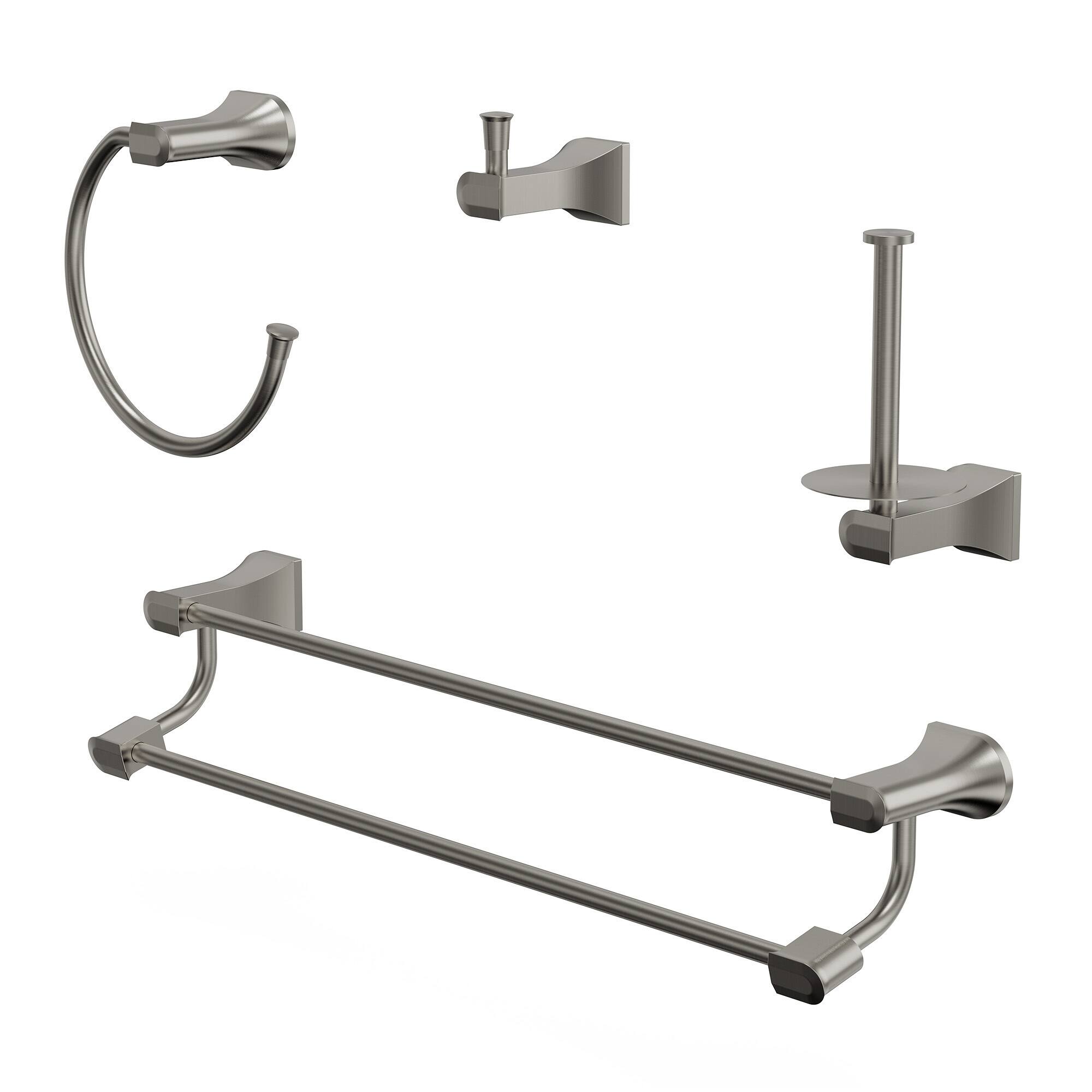Front. GRANDJOY - 4-Piece Bathroom Hardware Set with 23-Inch Double Towel Bar Stainless Steel Wall Mount - Brushed Nickel.