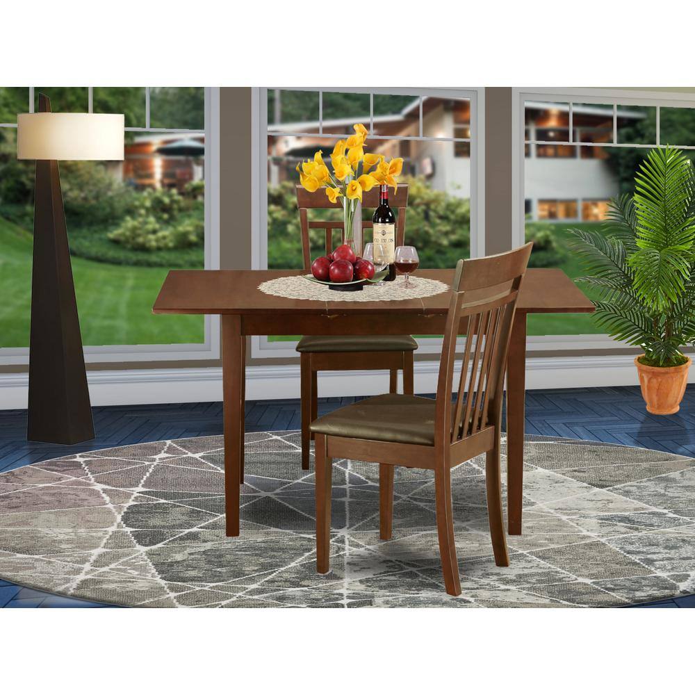 Back. East West Furniture - 3 Pc small Kitchen Table set - Table with Leaf and 2 Kitchen Chairs - Mahogany.